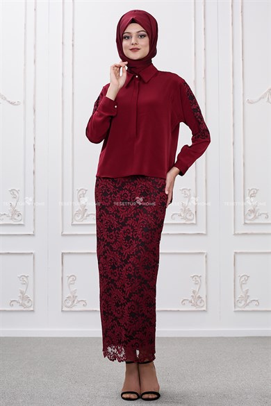 Som Fashion - Bahar Dantelli Bluz Claret Red