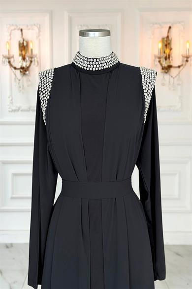 Zambak Abiye Elbise Siyah