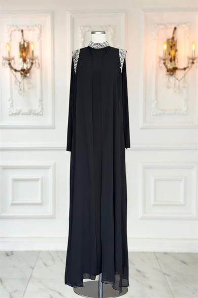 Zambak Abiye Elbise Siyah