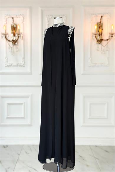 Zambak Abiye Elbise Siyah