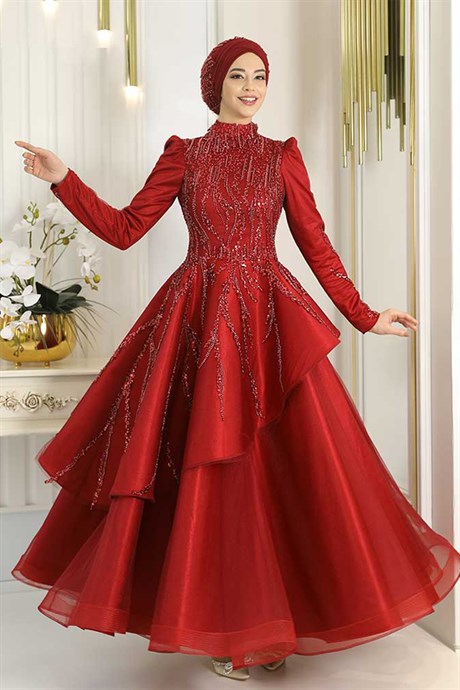  Pınar Şems - Ahter Evening Dress Claret Red