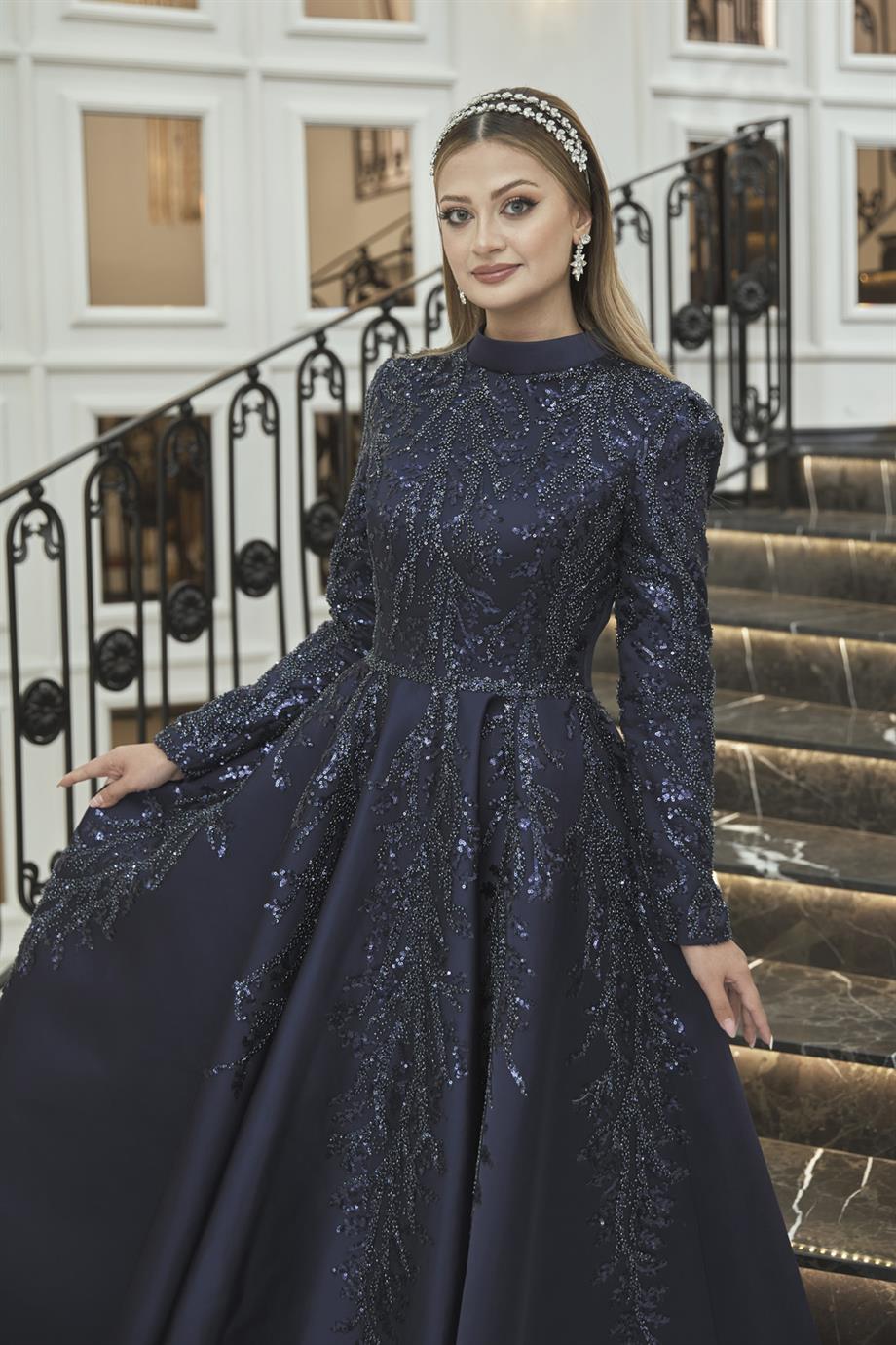 DressLife Midi Berrak Abiye Lacivert Tesettür Home