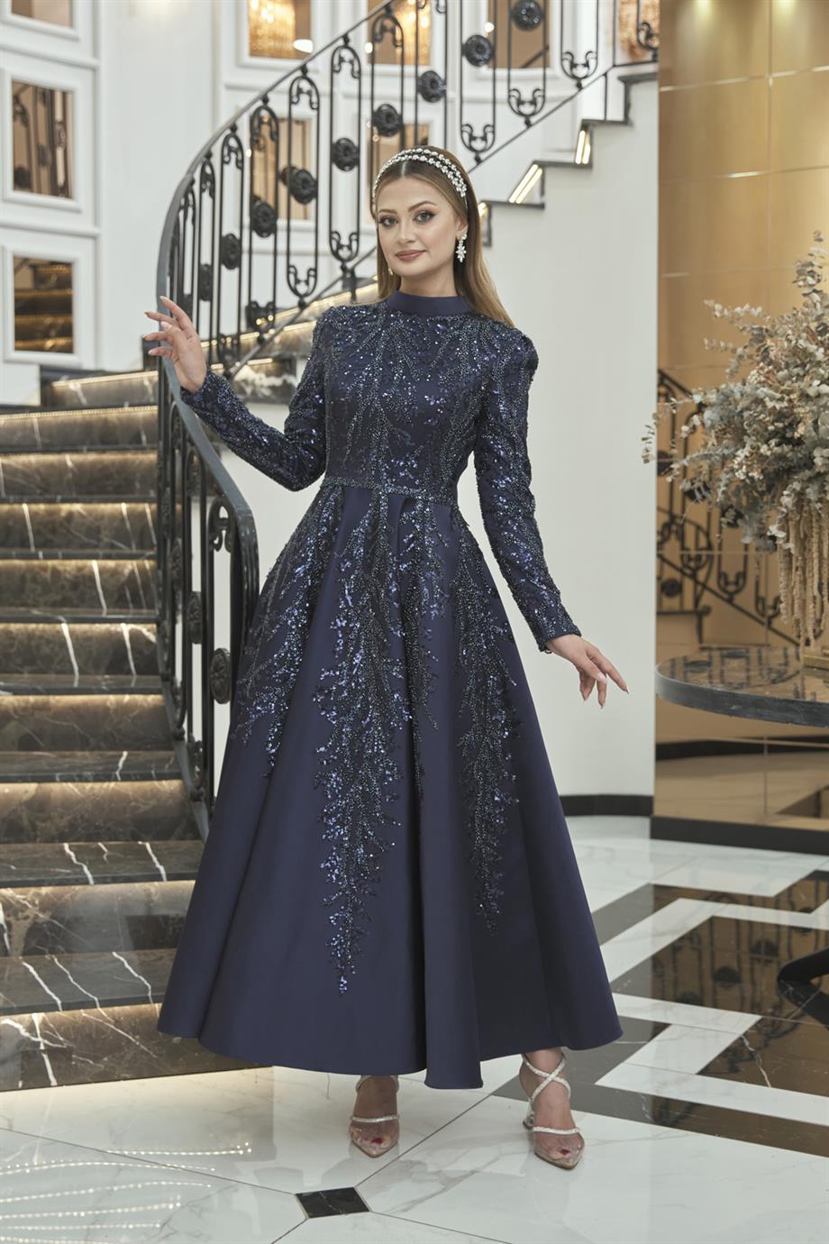 DressLife Midi Berrak Abiye Lacivert Tesettür Home