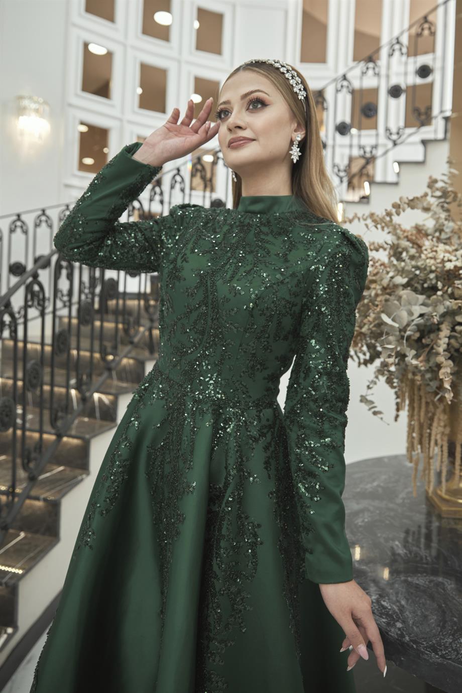 DressLife Midi Berrak Abiye Zümrüt Tesettür Home