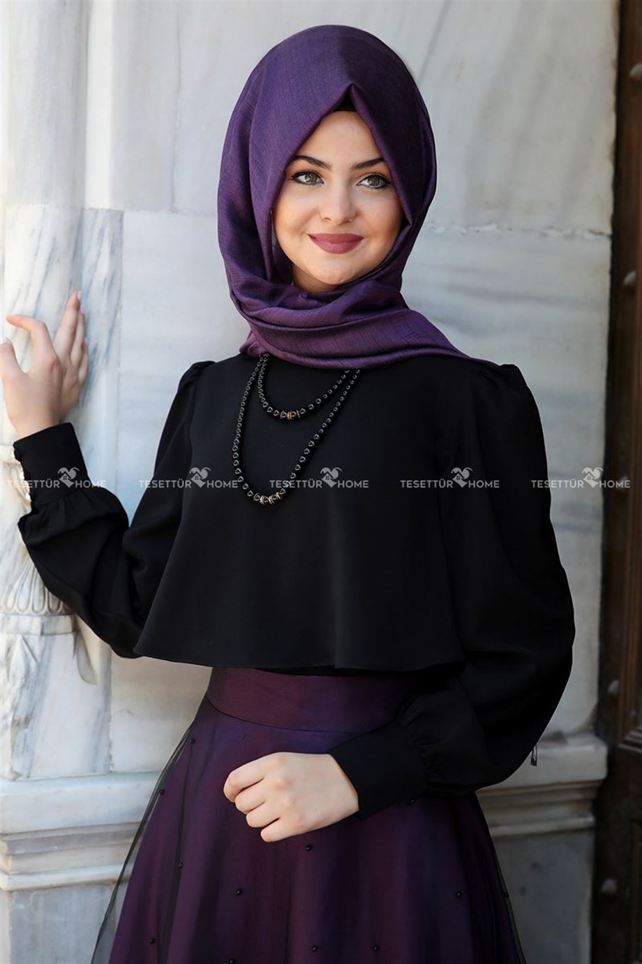 Pınar Şems Pelerinli Gömlek Siyah - Tesettür Home