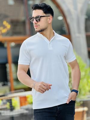 Miron Beyaz Fitilli Polo Yaka Kısa Kollu Tişört