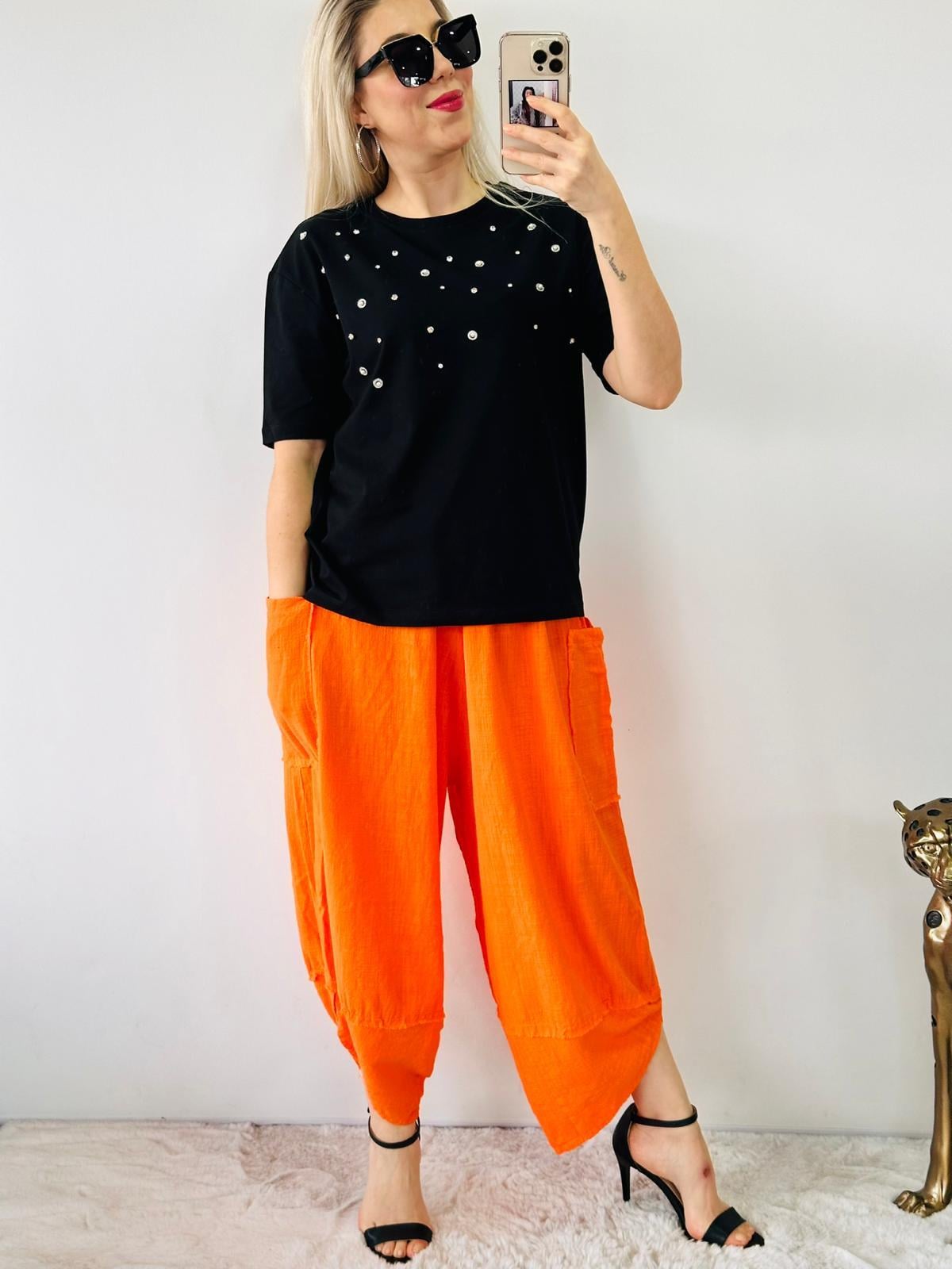 Siyah Zara Model Taşlı Tişört