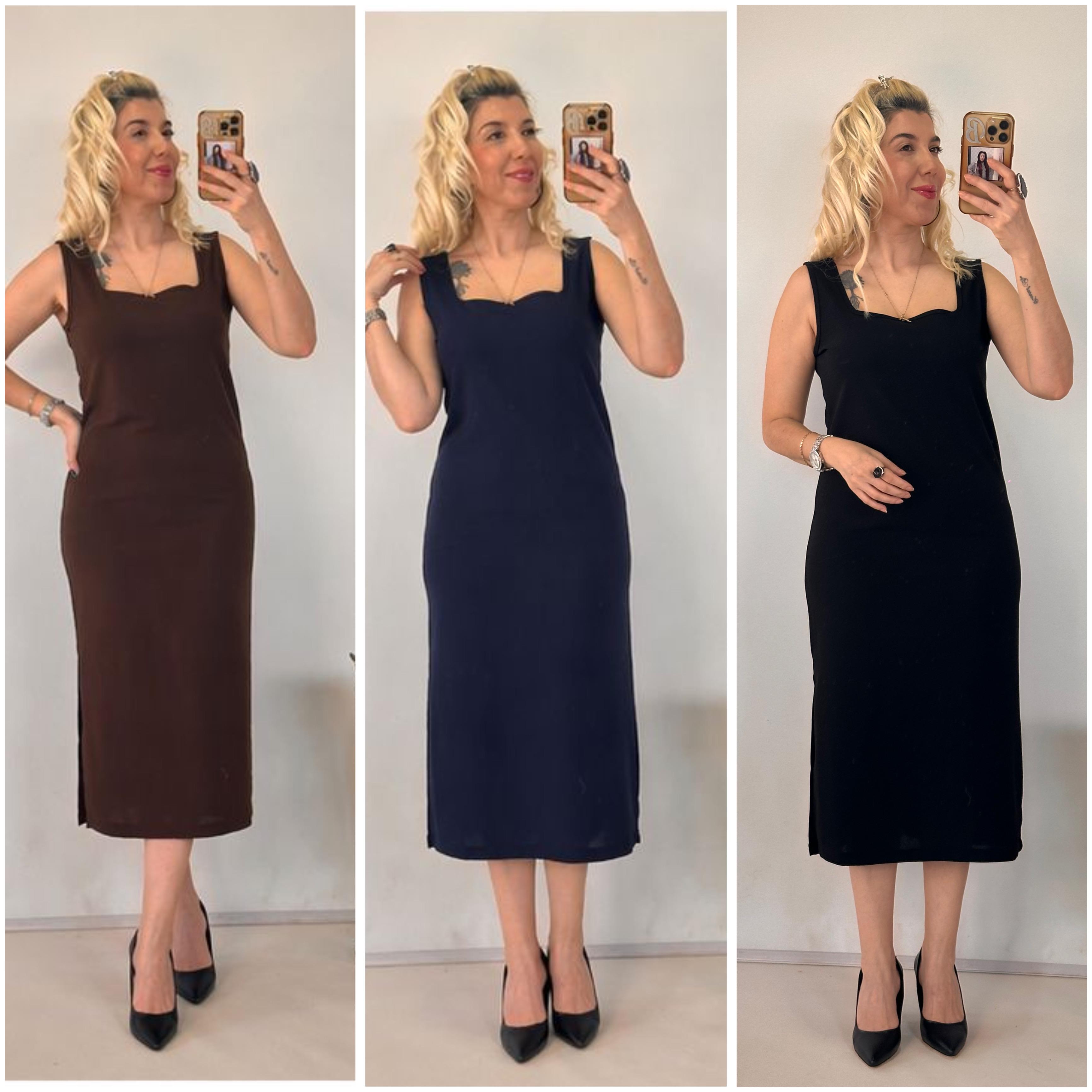 TOPARLAYICI KARE YAKA ELBİSE 