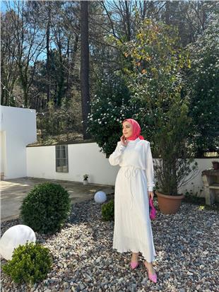 PİLİSELİ ELBİSE BEYAZ