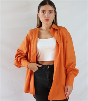 Oversize Basic Gömlek Koyu Oranj