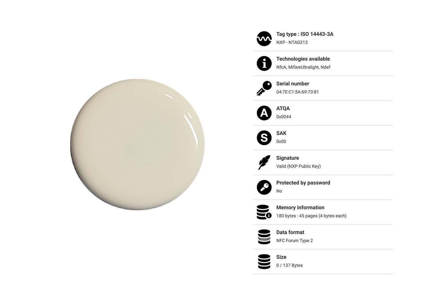 Epoxy NFC Etiket - 3M Yapışkanlı  25 Mm Dia NTAG213 Beyaz