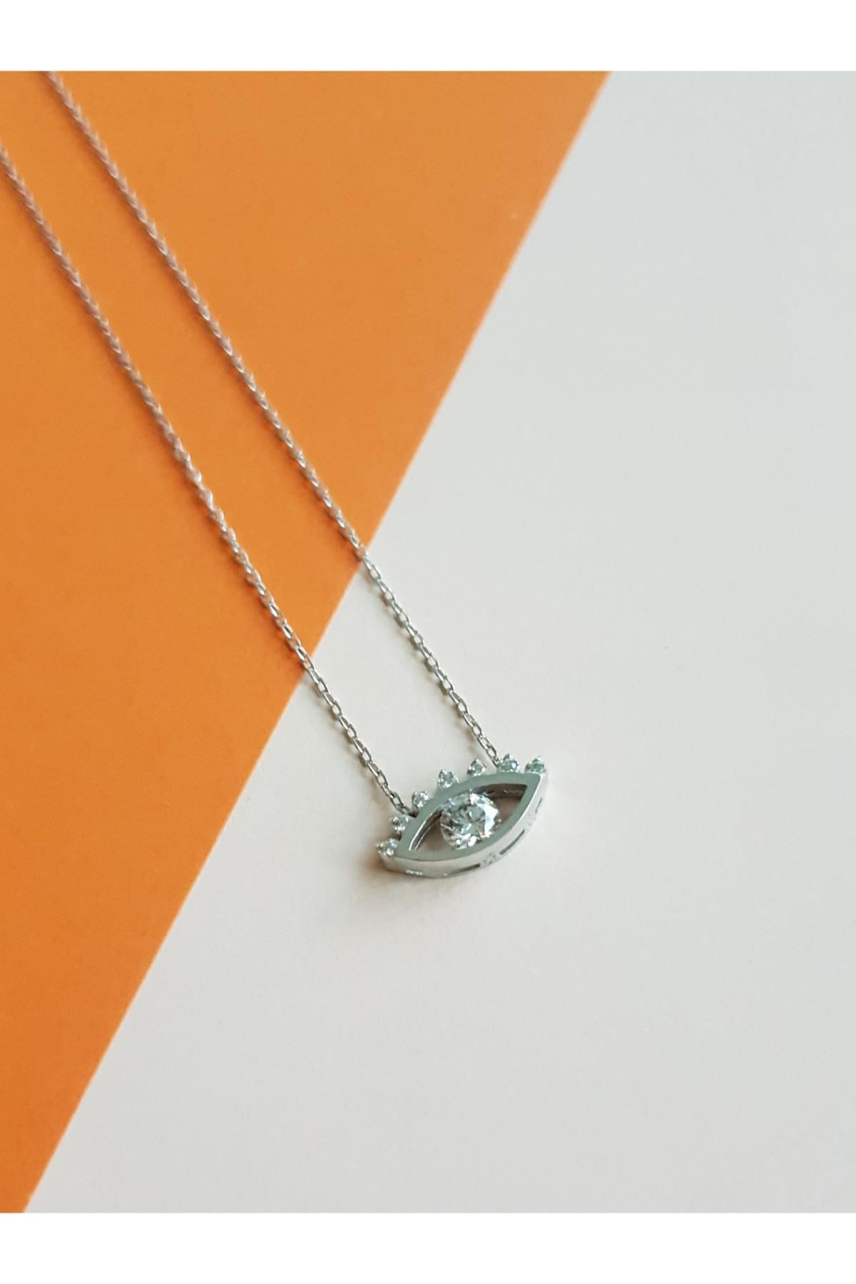 Zirconia Swarovski Taşlı Göz Gümüş Kolye