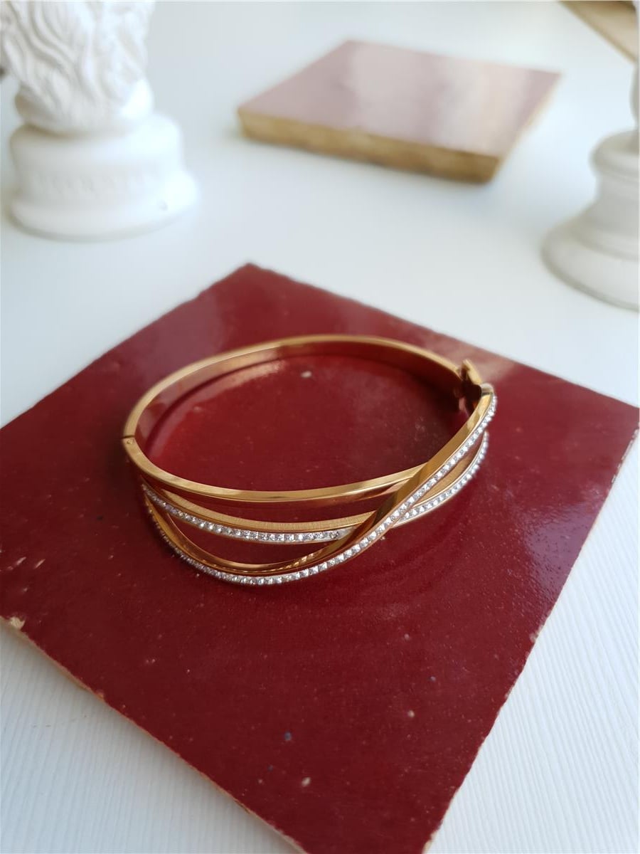 Çelik Taşlı Gold Bilezik 3'lü