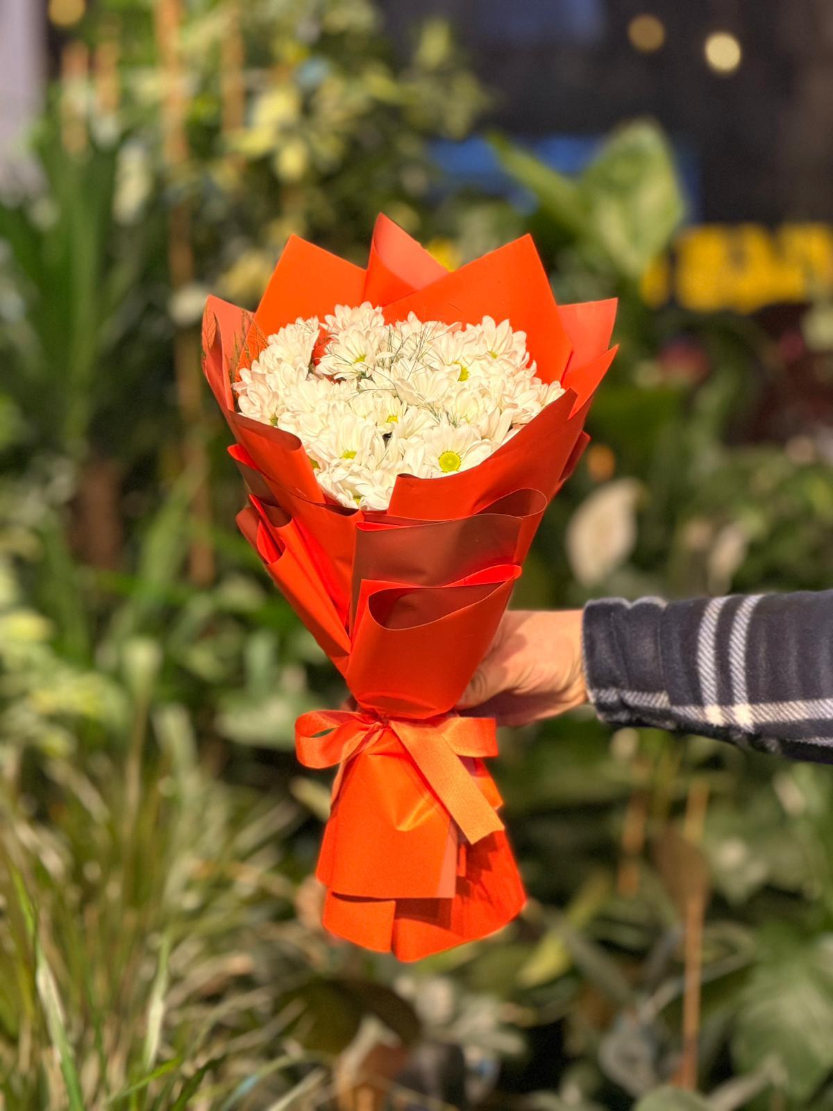 Beyaz Papatya Buketi Turuncu Paket