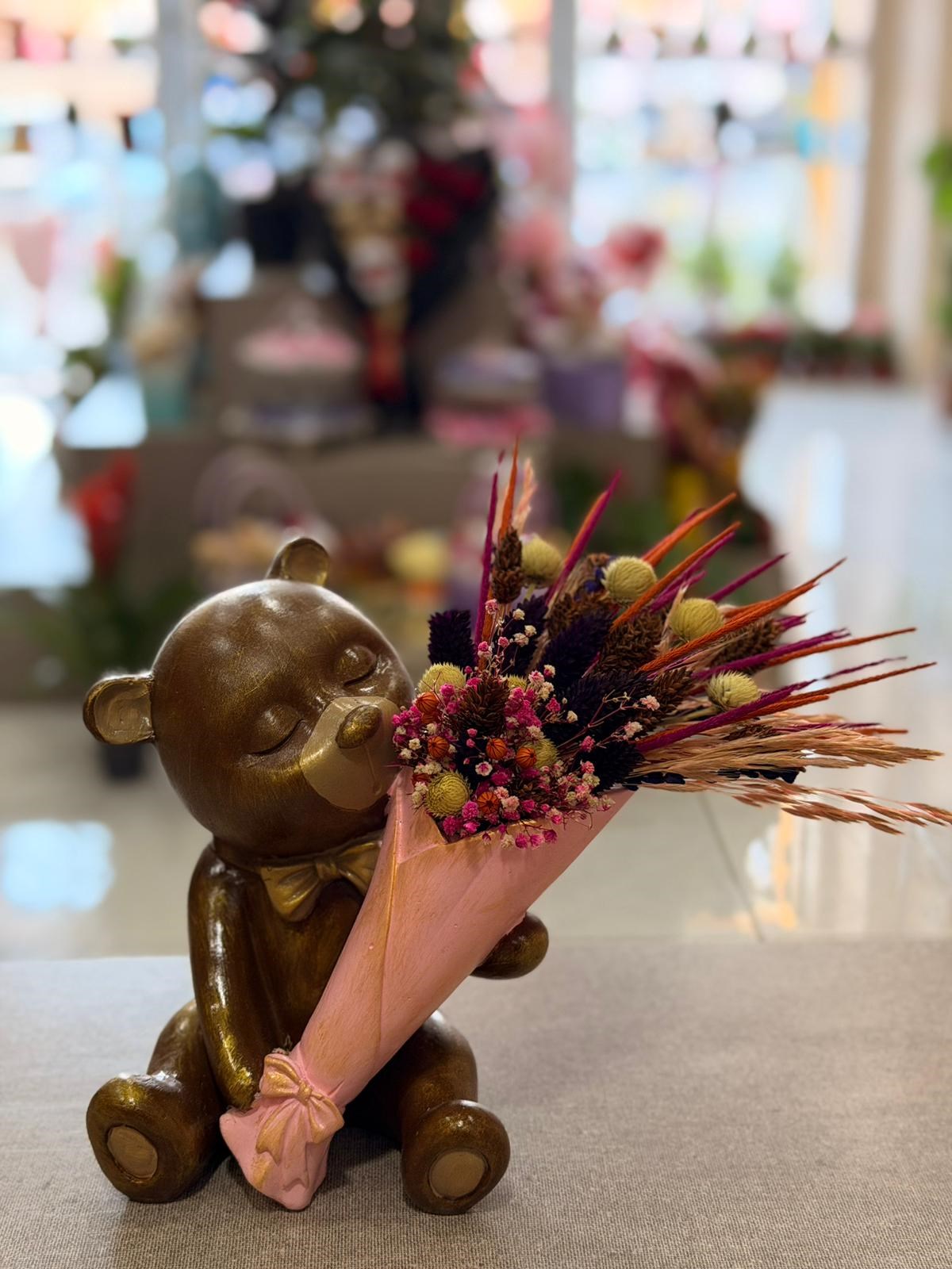 Kahverengi Pembe Panda Seramik Kuru Çiçek