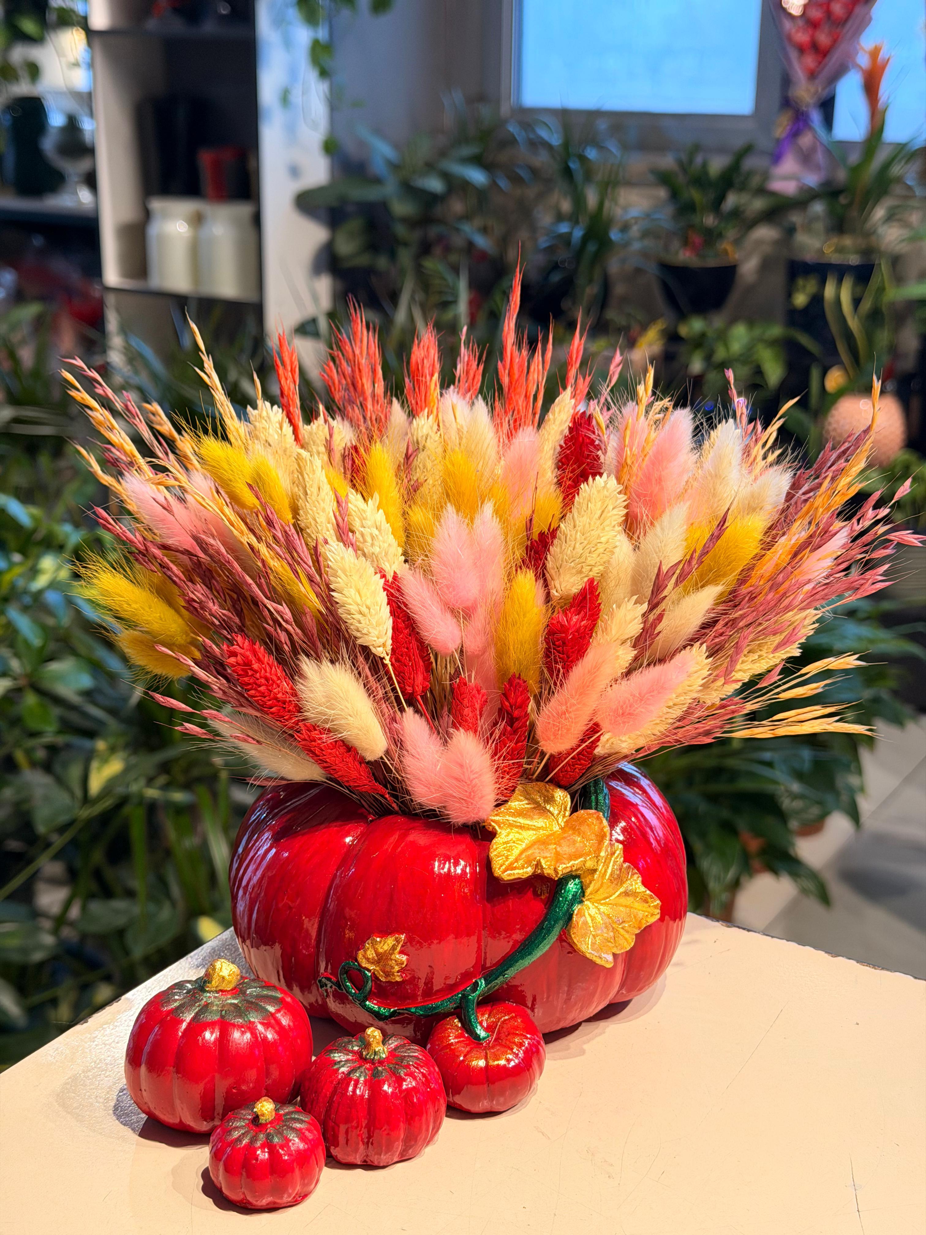 Kırmızı Kabak Seramik Kuru Çiçek