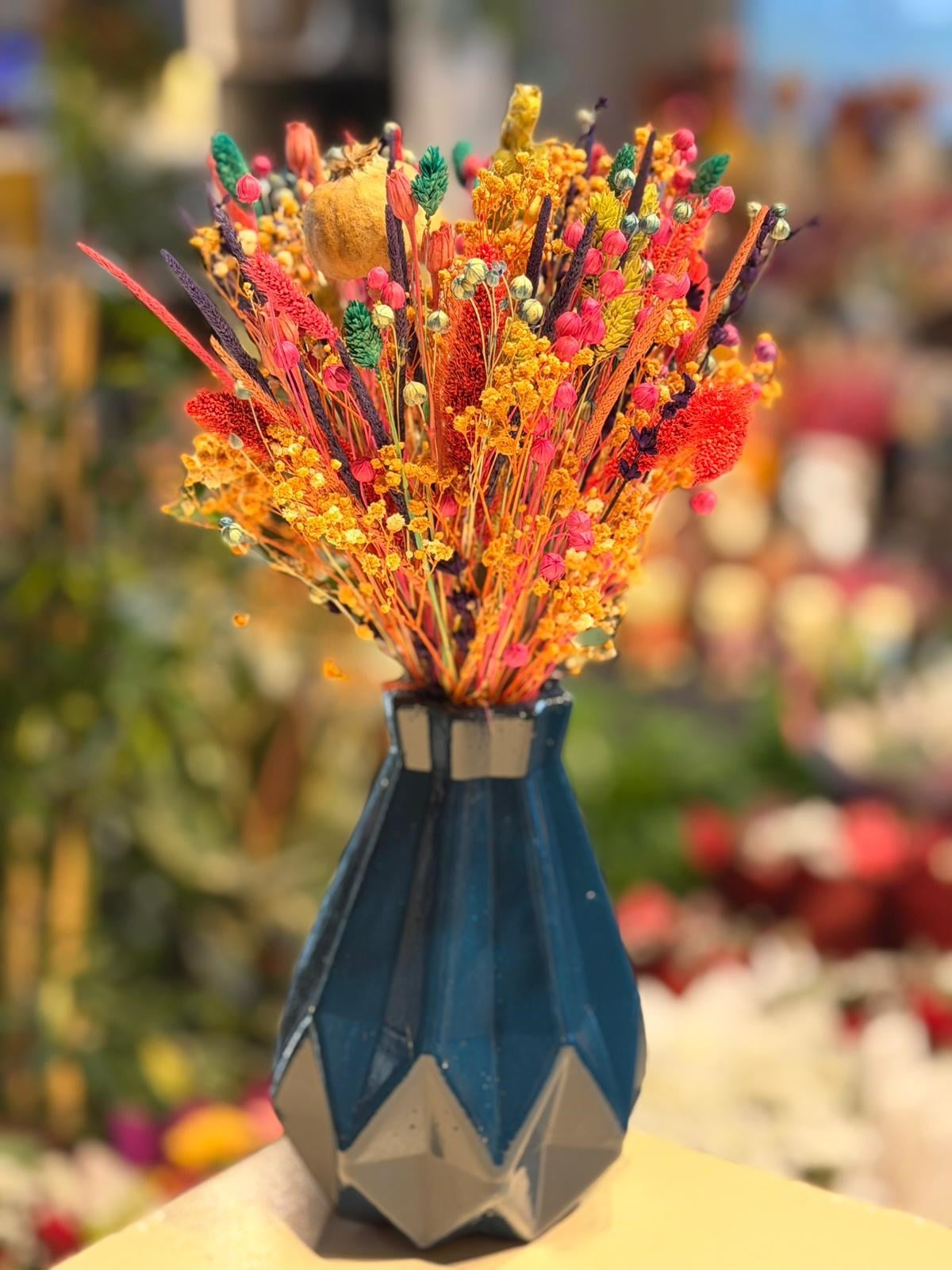 Lacivert Vazo Seramik Kuru Çiçek