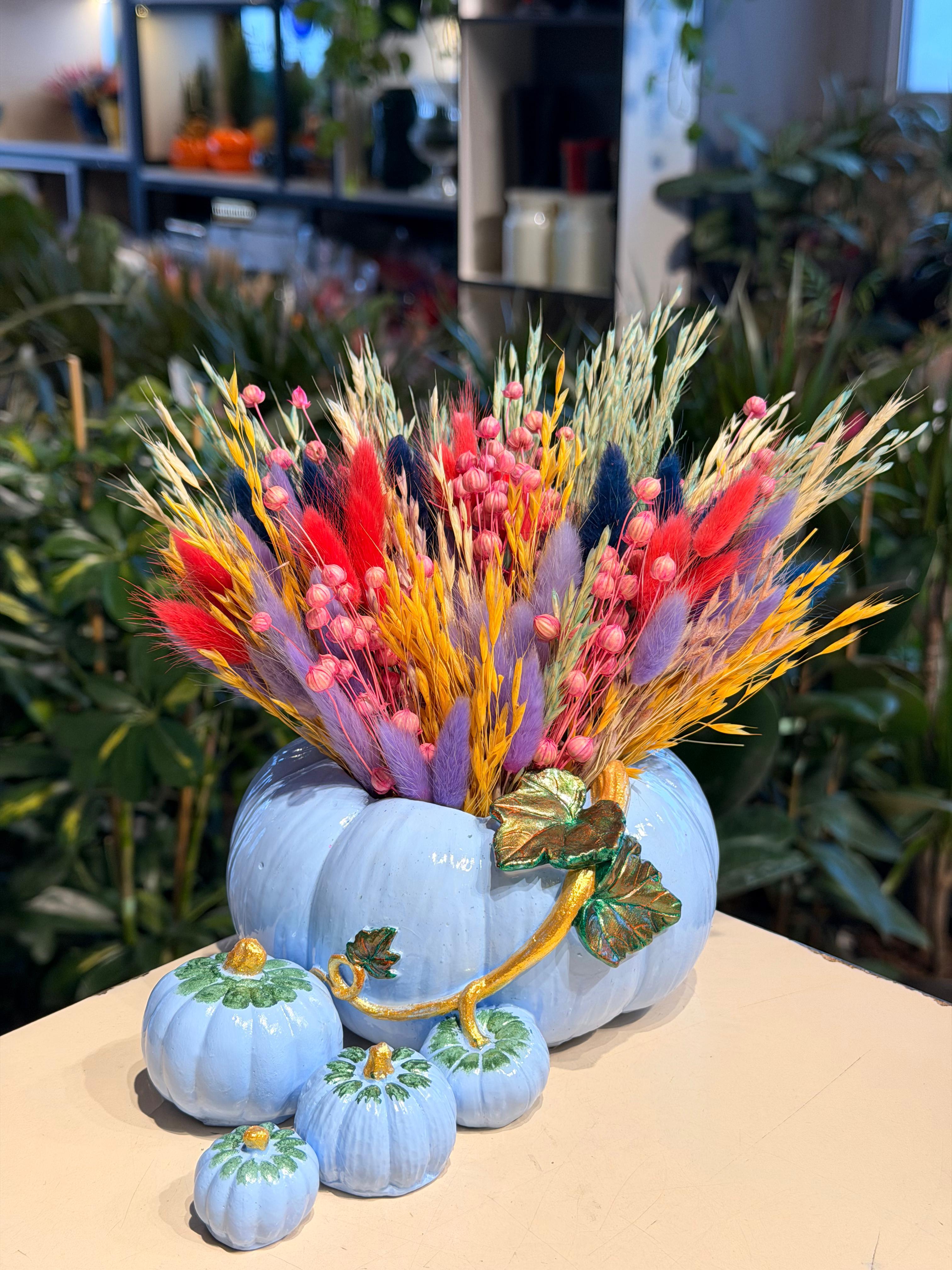 Mavi Kabak Seramik Kuru Çiçek