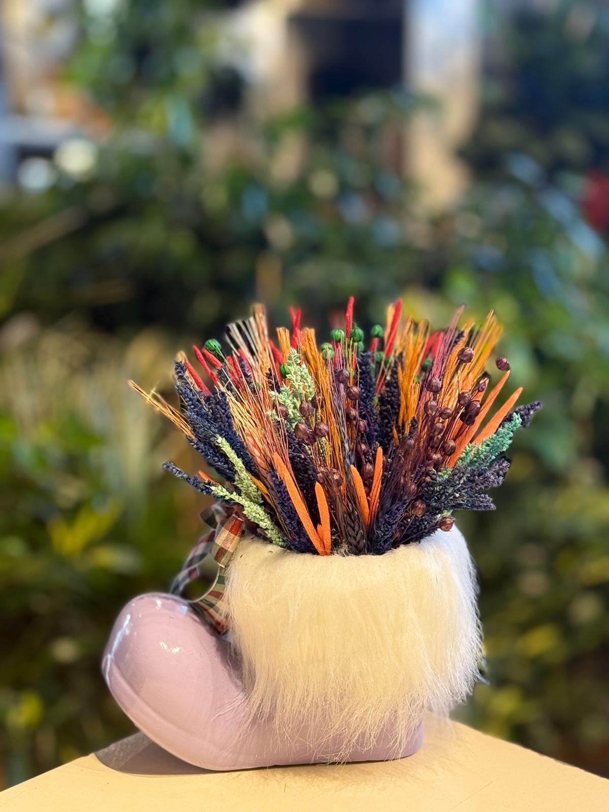 Mor Çizme Seramik Kuru Çiçek