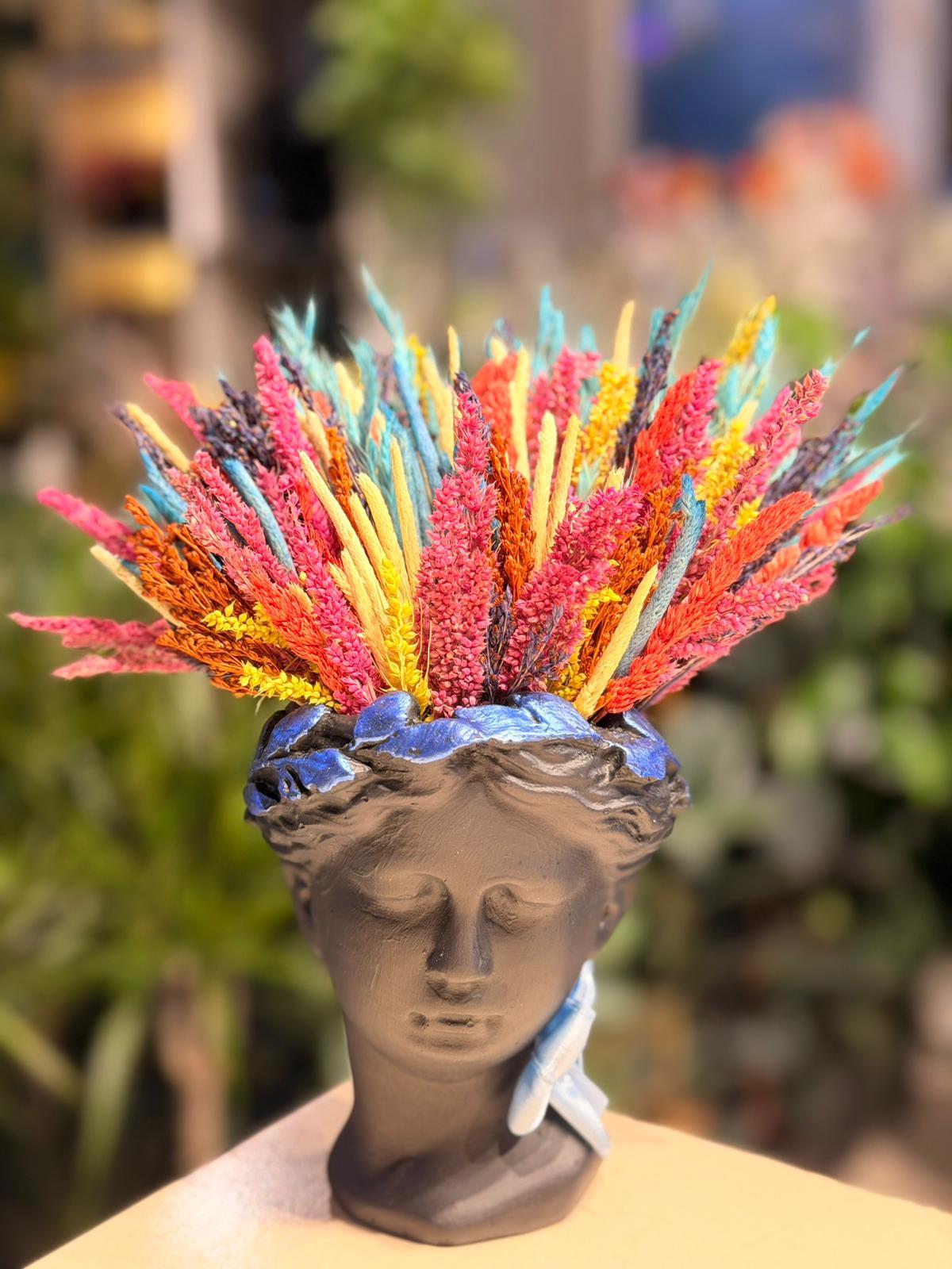 Siyah Mavi Küçük Helen Seramik Kuru Çiçek