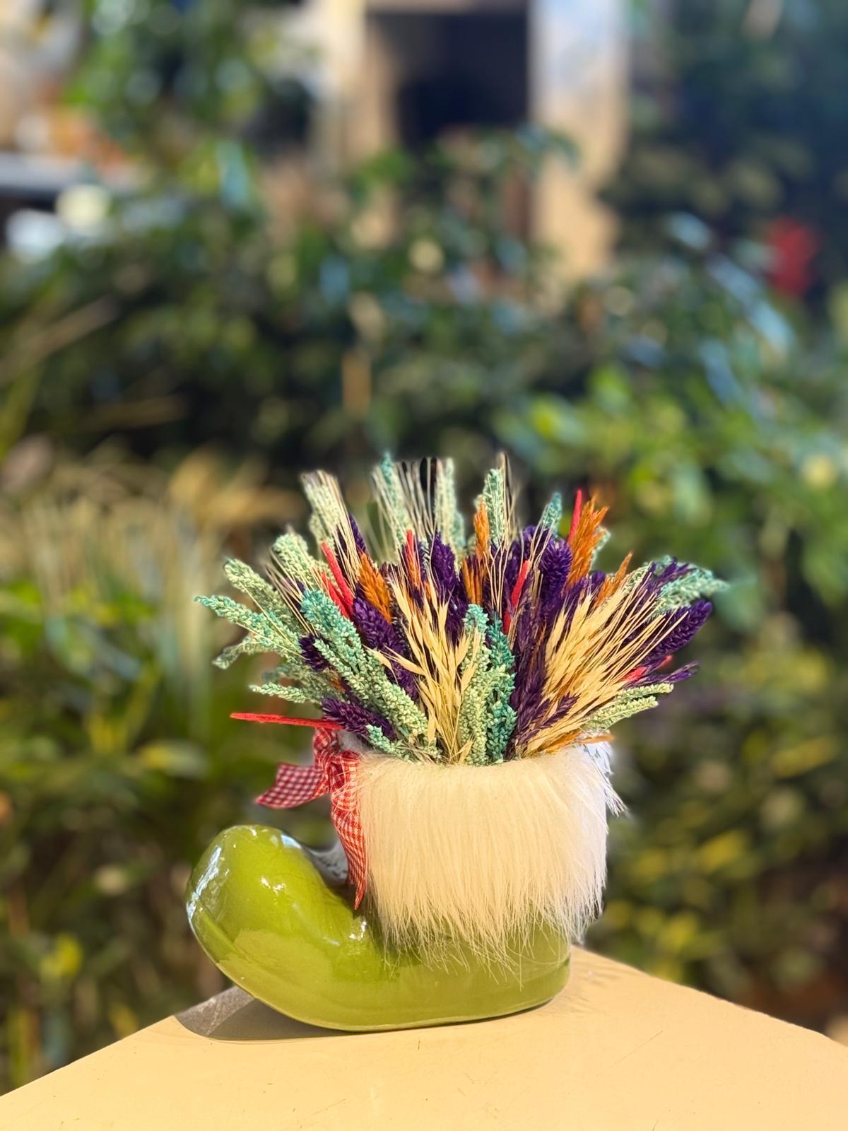 Yeşil Çizme Seramik Kuru Çiçek