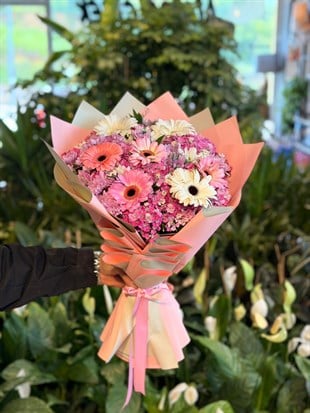 Pembe Hüsnü Yusuf Gerbera Buketi Pembe Paket 