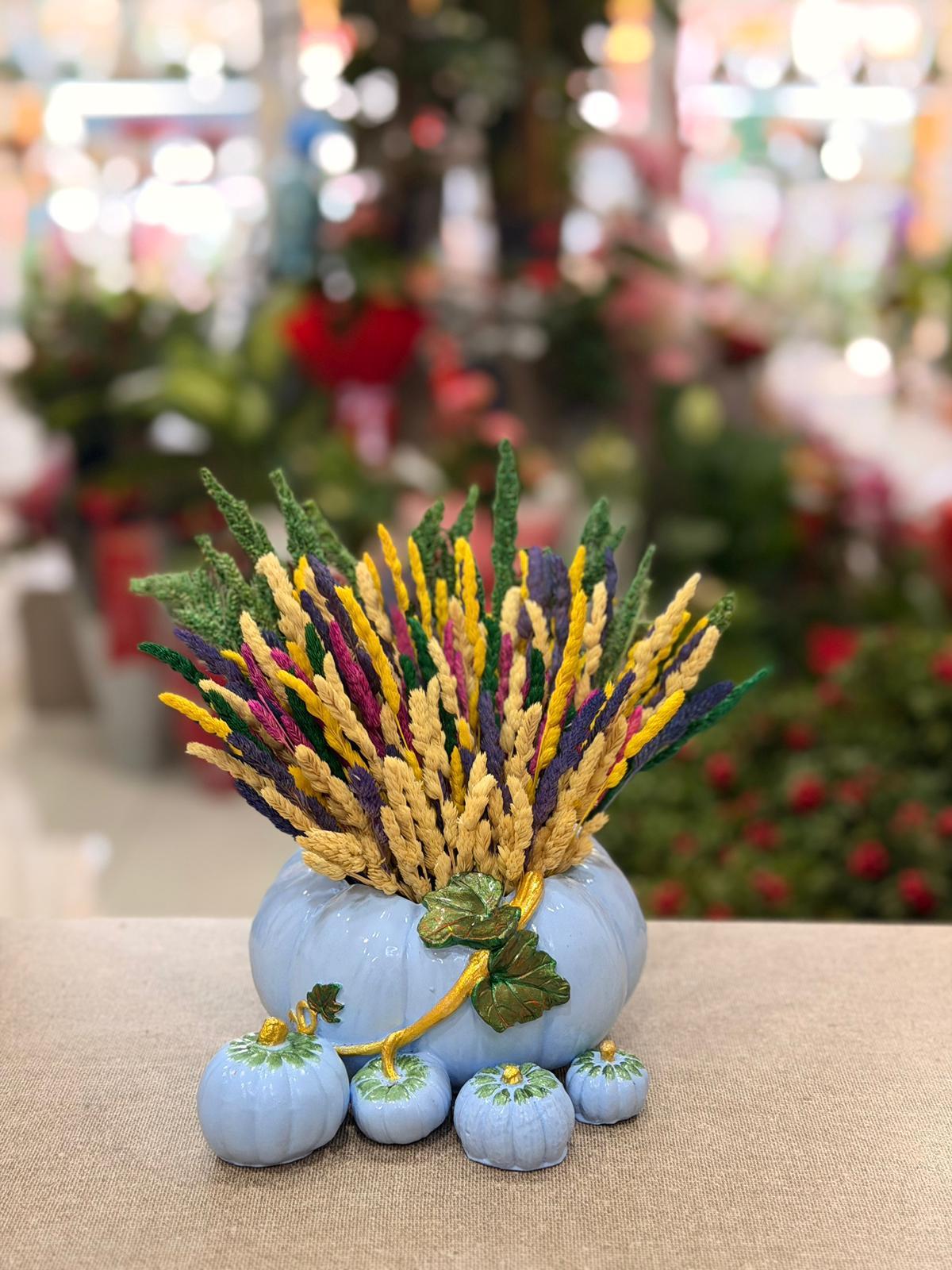 Açık Mavi Kabak Seramik Kuru Çiçek