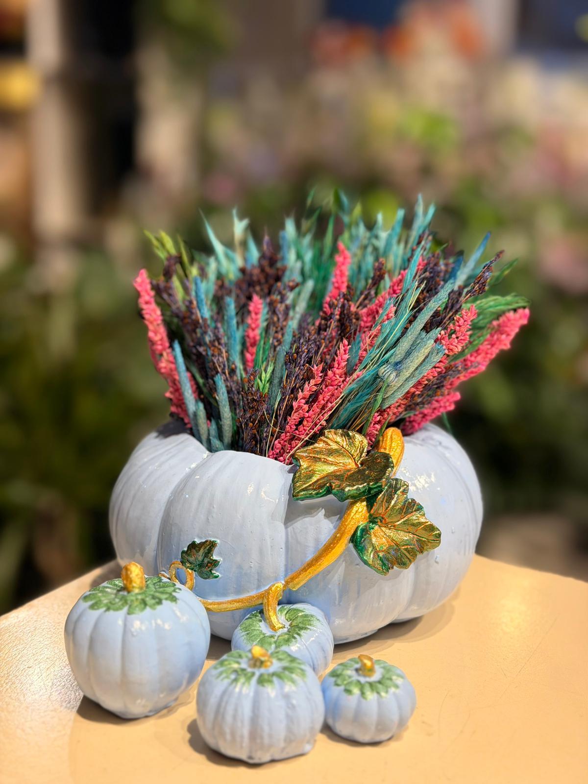 Açık Mavi Kabak Seramik Kuru Çiçek