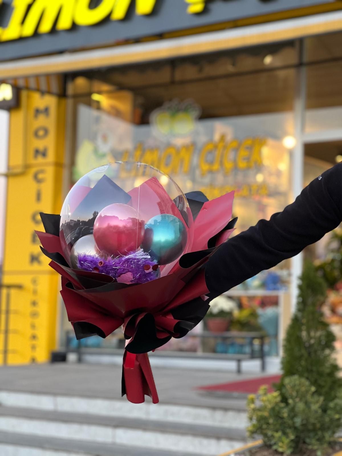 Balon Buketi Bordo Siyah Paketli