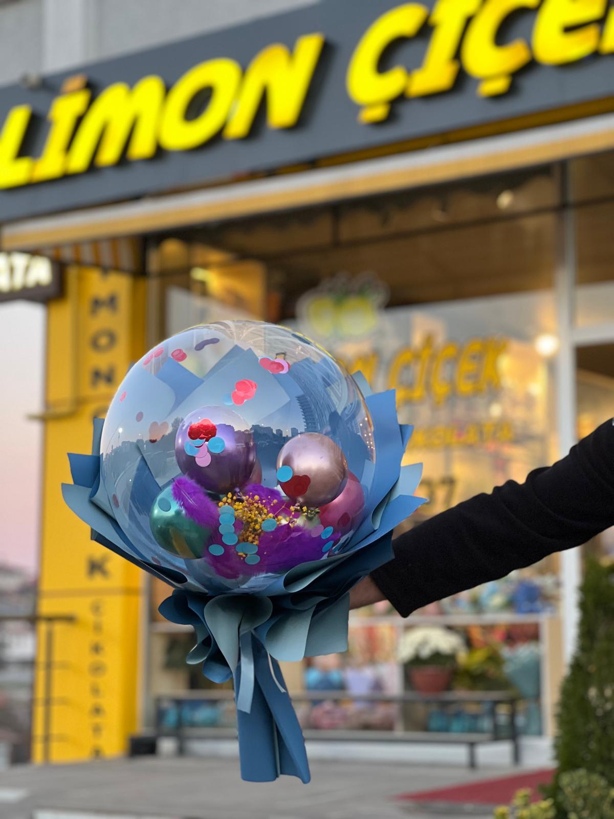 Balon Buketi Mavi Paketli