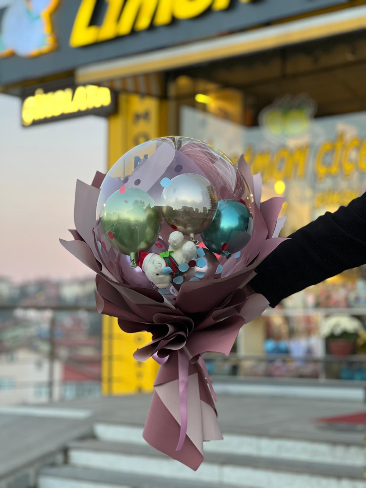 Balon Buketi Pembe Paketli