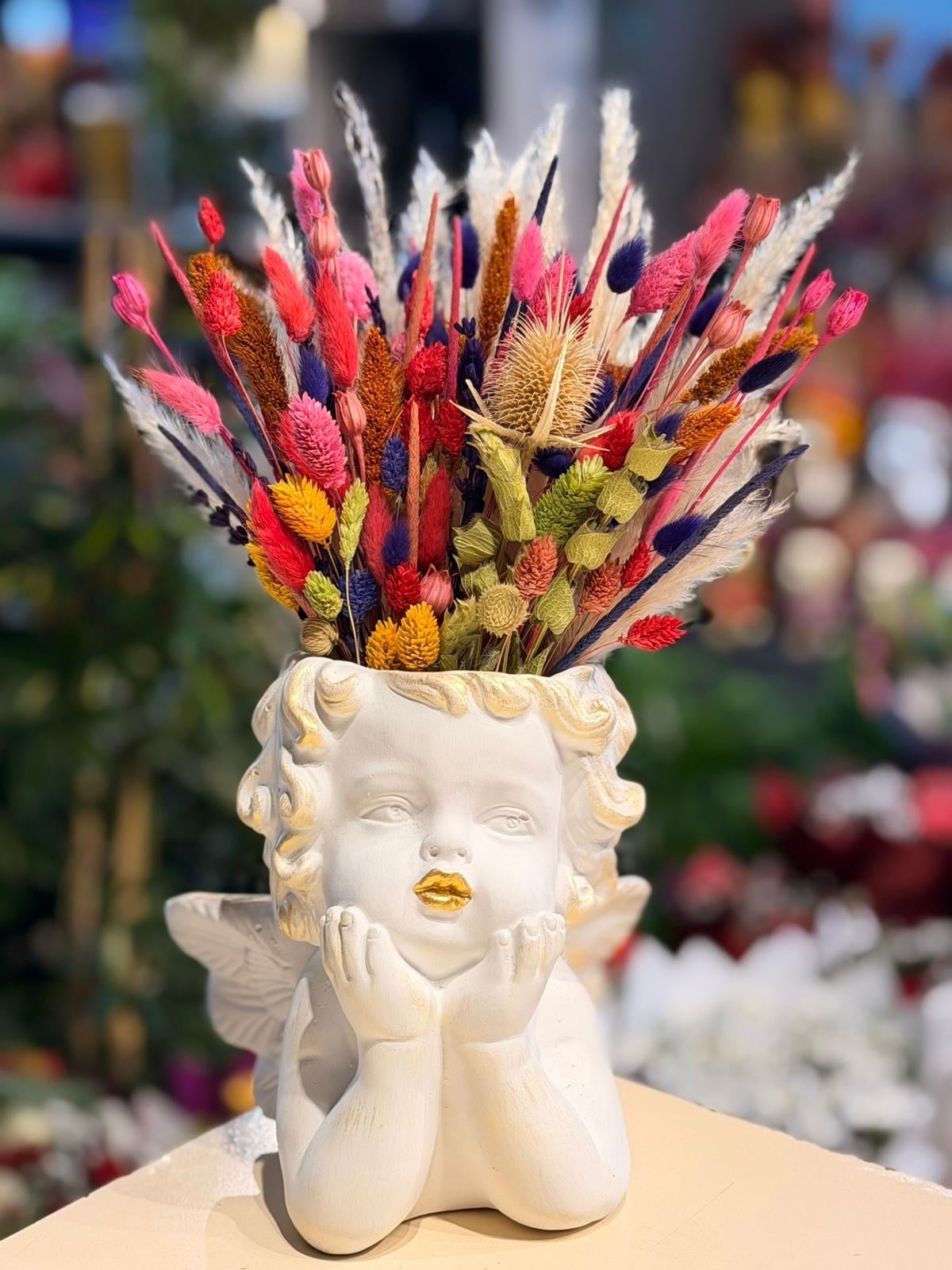 Beyaz Melek Seramik Kuru Çiçek