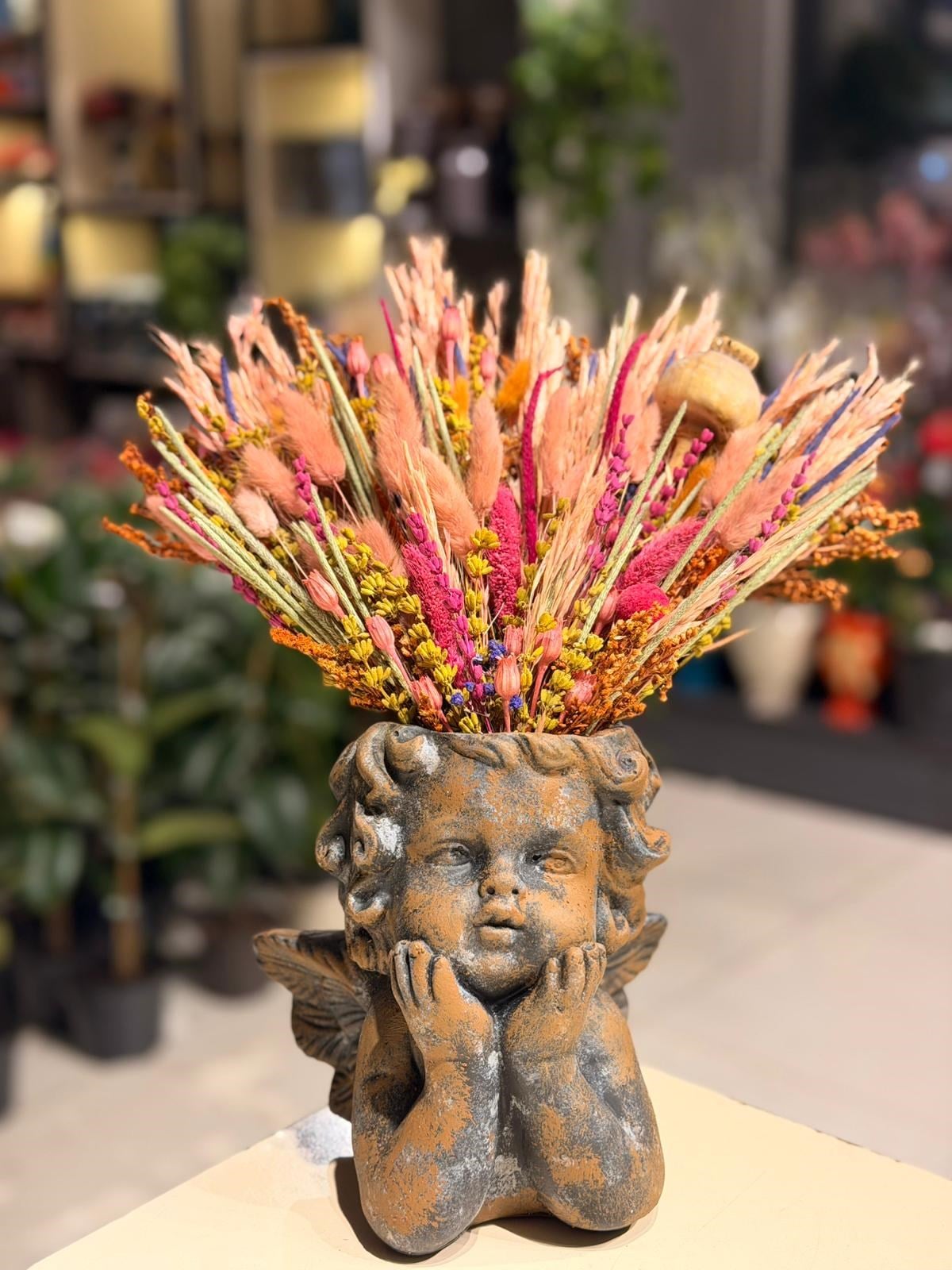 Desenli Melek Seramik Kuru Çiçek 