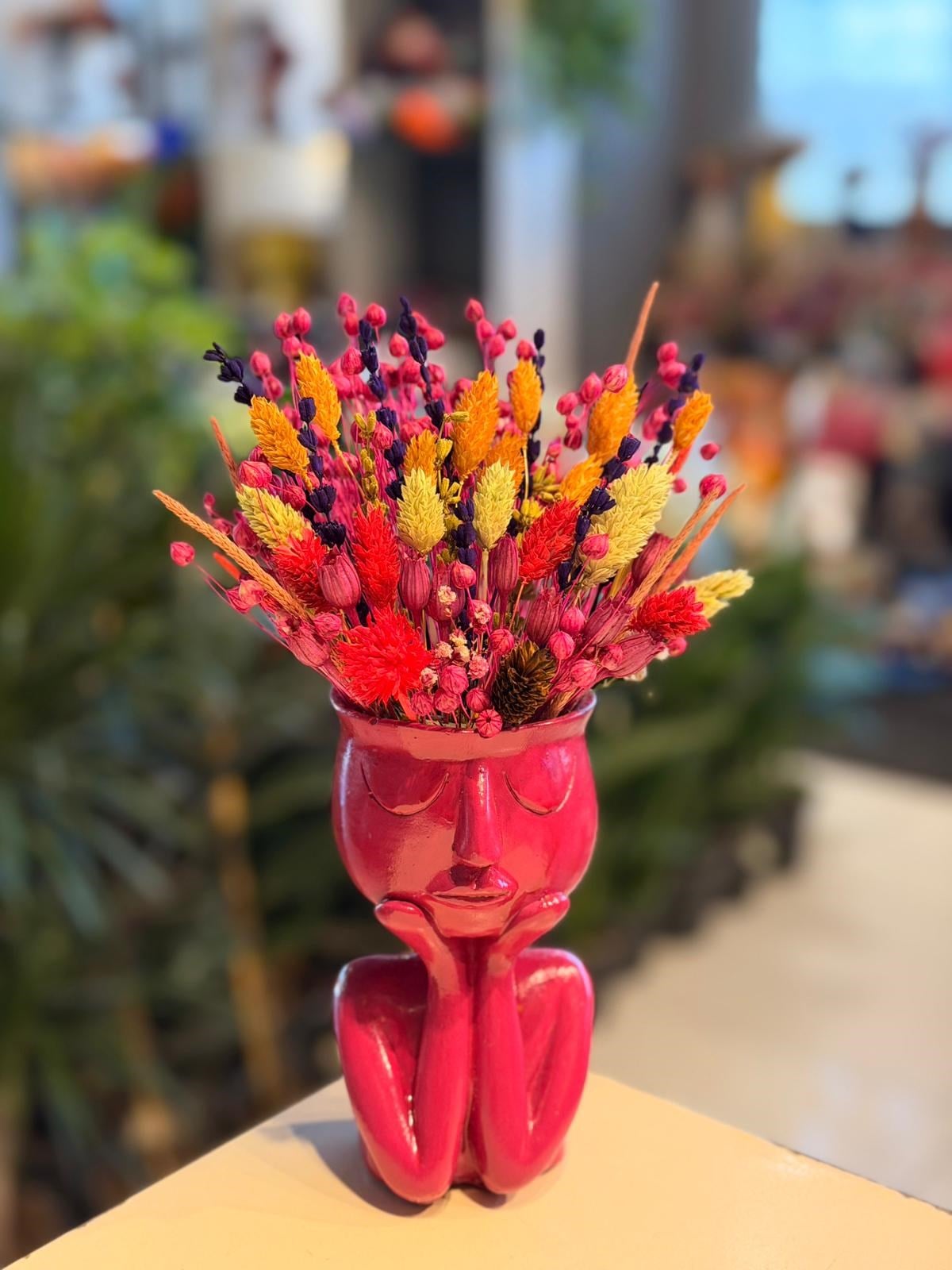 Düşünen Adam Seramik Pembe Kuru Çiçek
