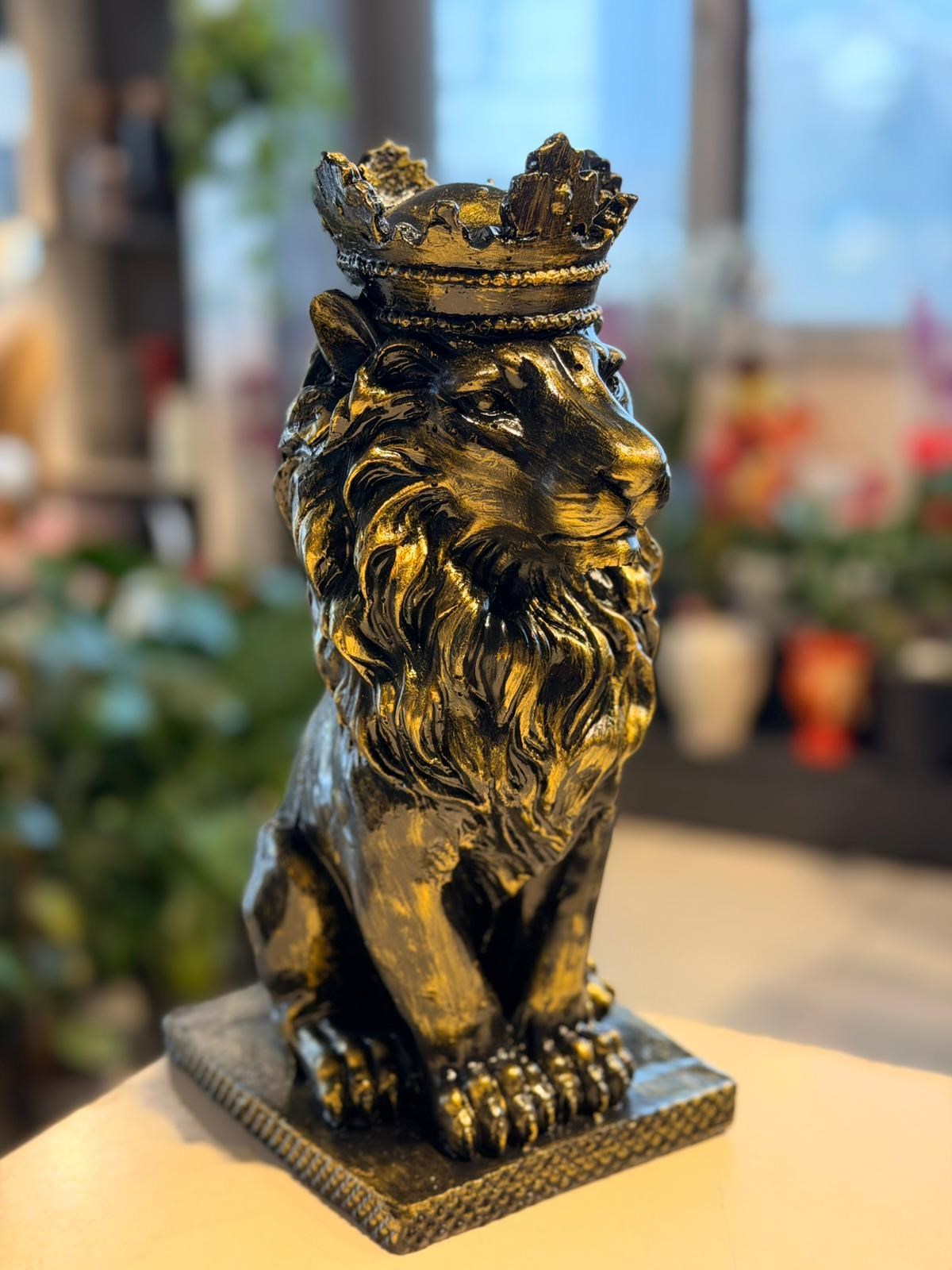 Gold Detaylı Aslan Seramik 35 Cm