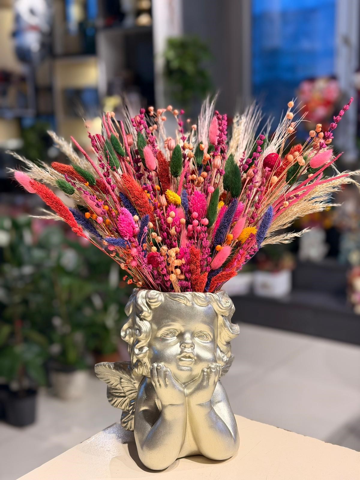 Gri Melek Seramik Kuru Çiçek