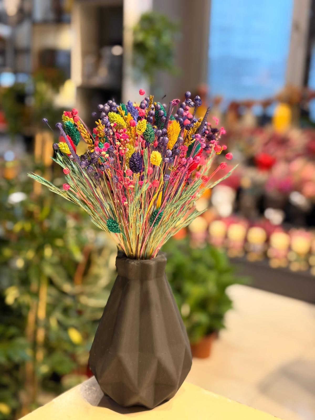 Gri Vazo Seramik Kuru Çiçek