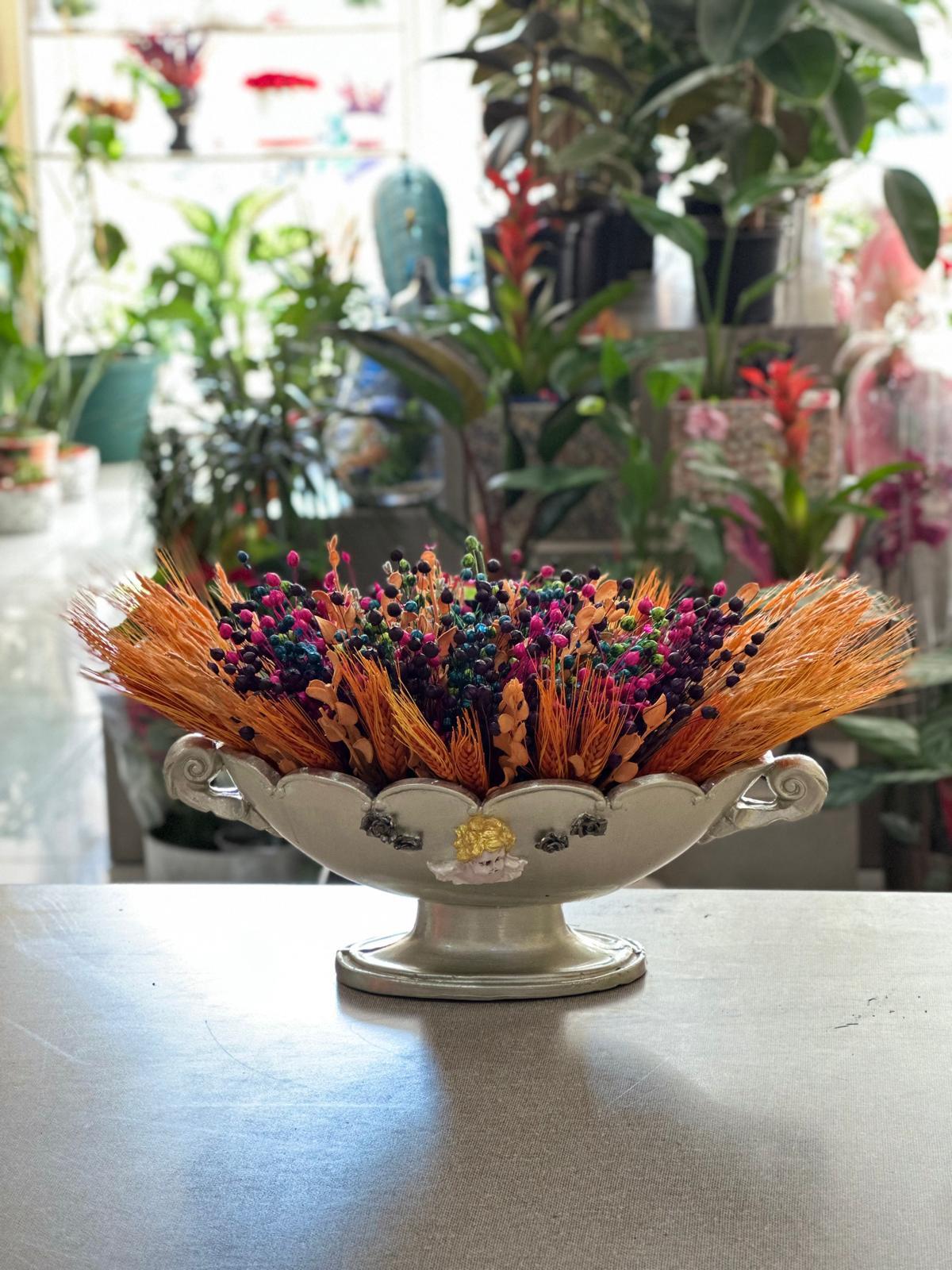 Gümüş Gondol Seramik Kuru Çiçek