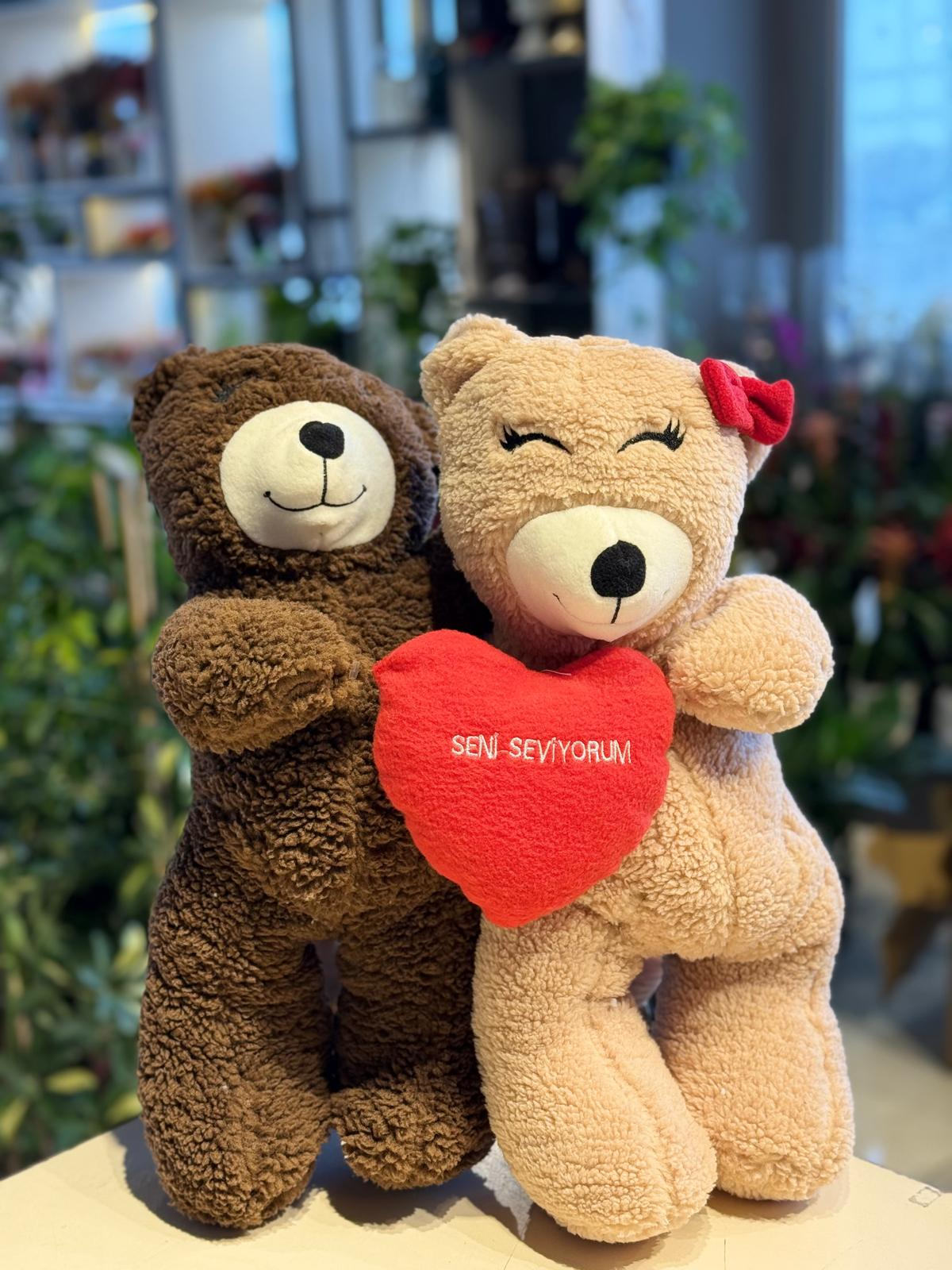 İkili Kalp Tutan Peluş Ayıcık