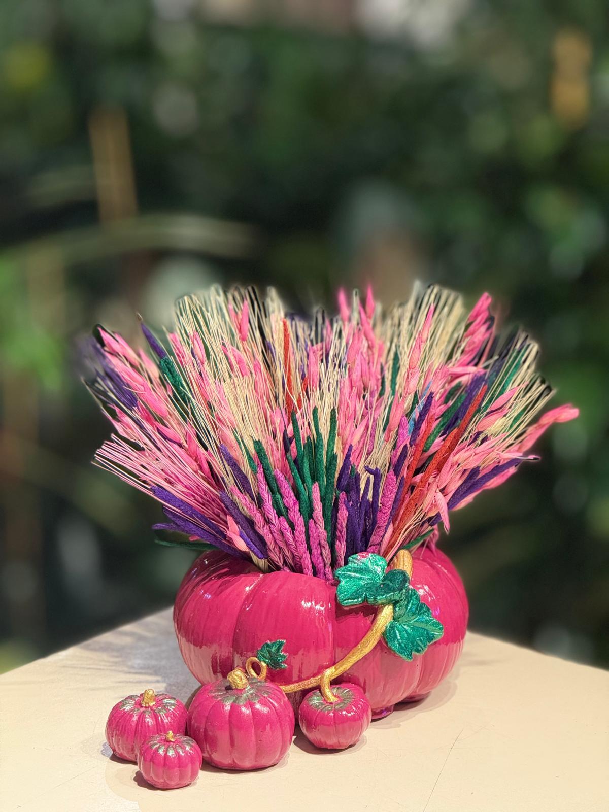 Kabak Seramik Pembe Kuru Çiçek Detaylı