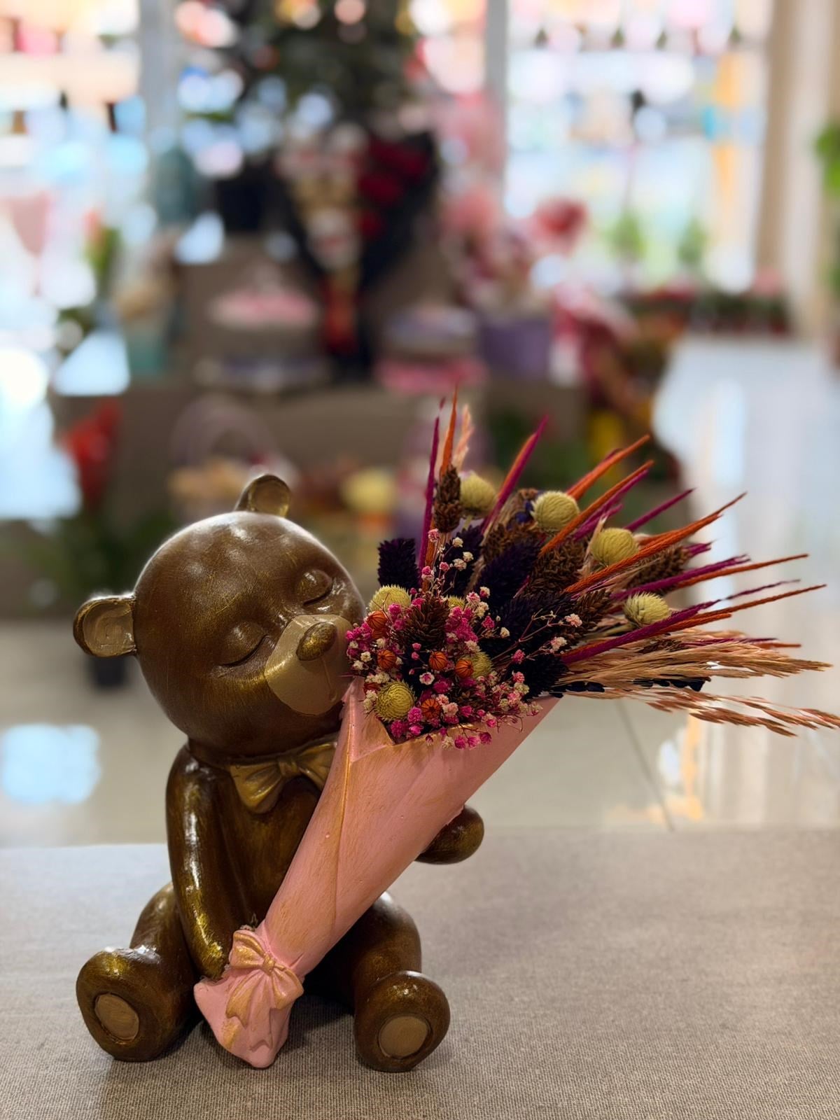 Kahverengi Pembe Panda Seramik Kuru Çiçek