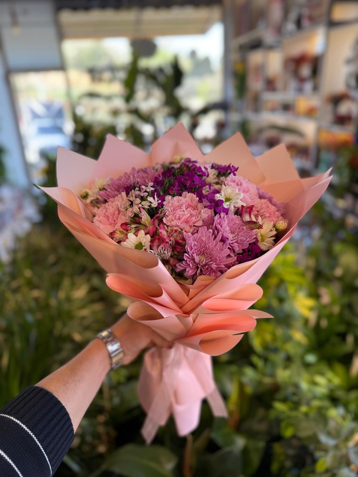 Karışık Renkli Mevsim Buketi Pembe Paket