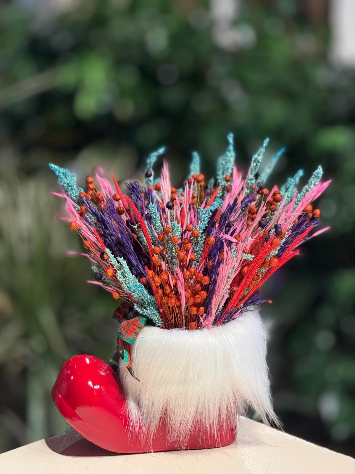 Kırmızı Çizme Seramik Kuru Çiçek