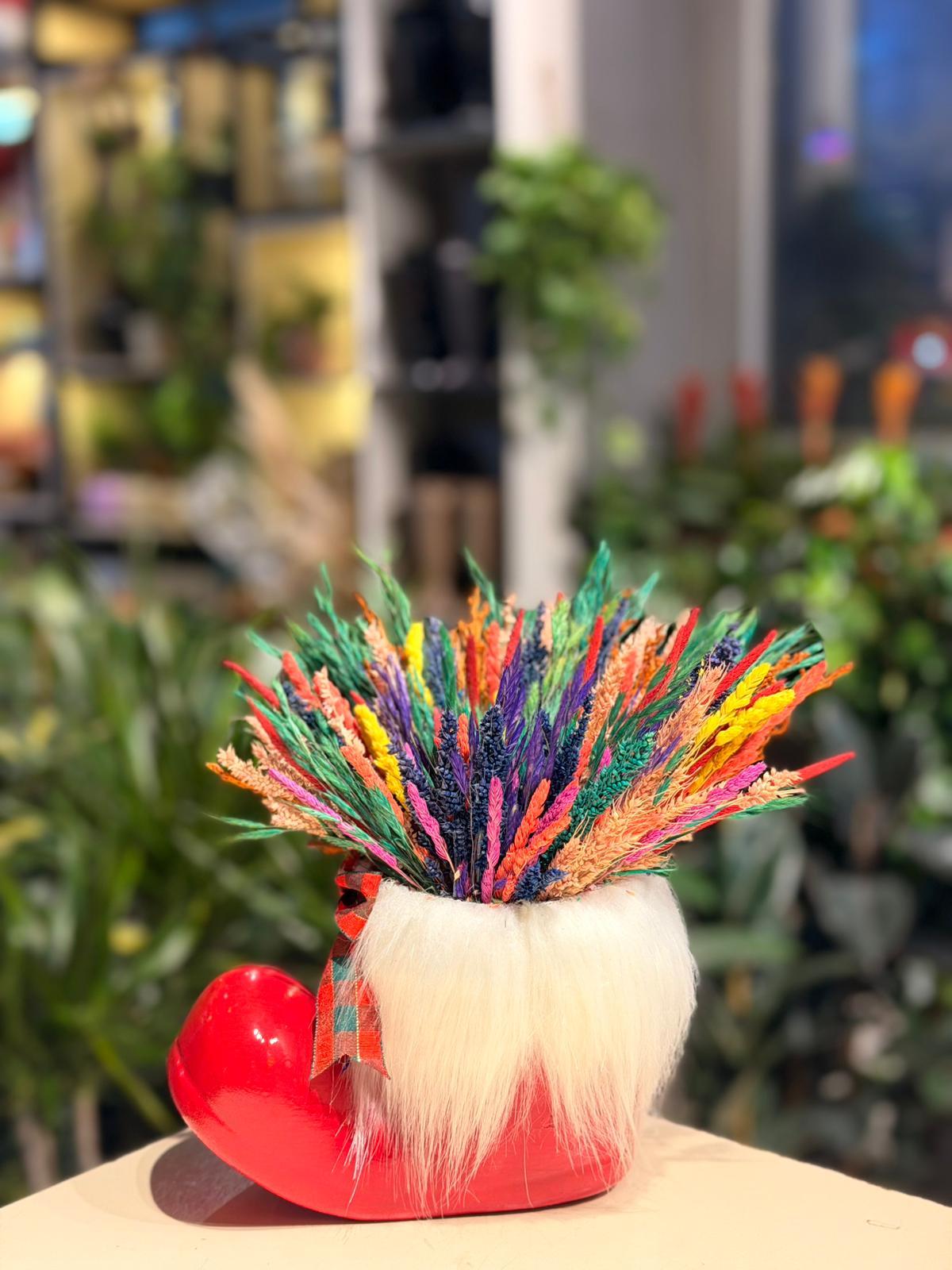 Kırmızı Çizme Seramik Kuru Çiçek