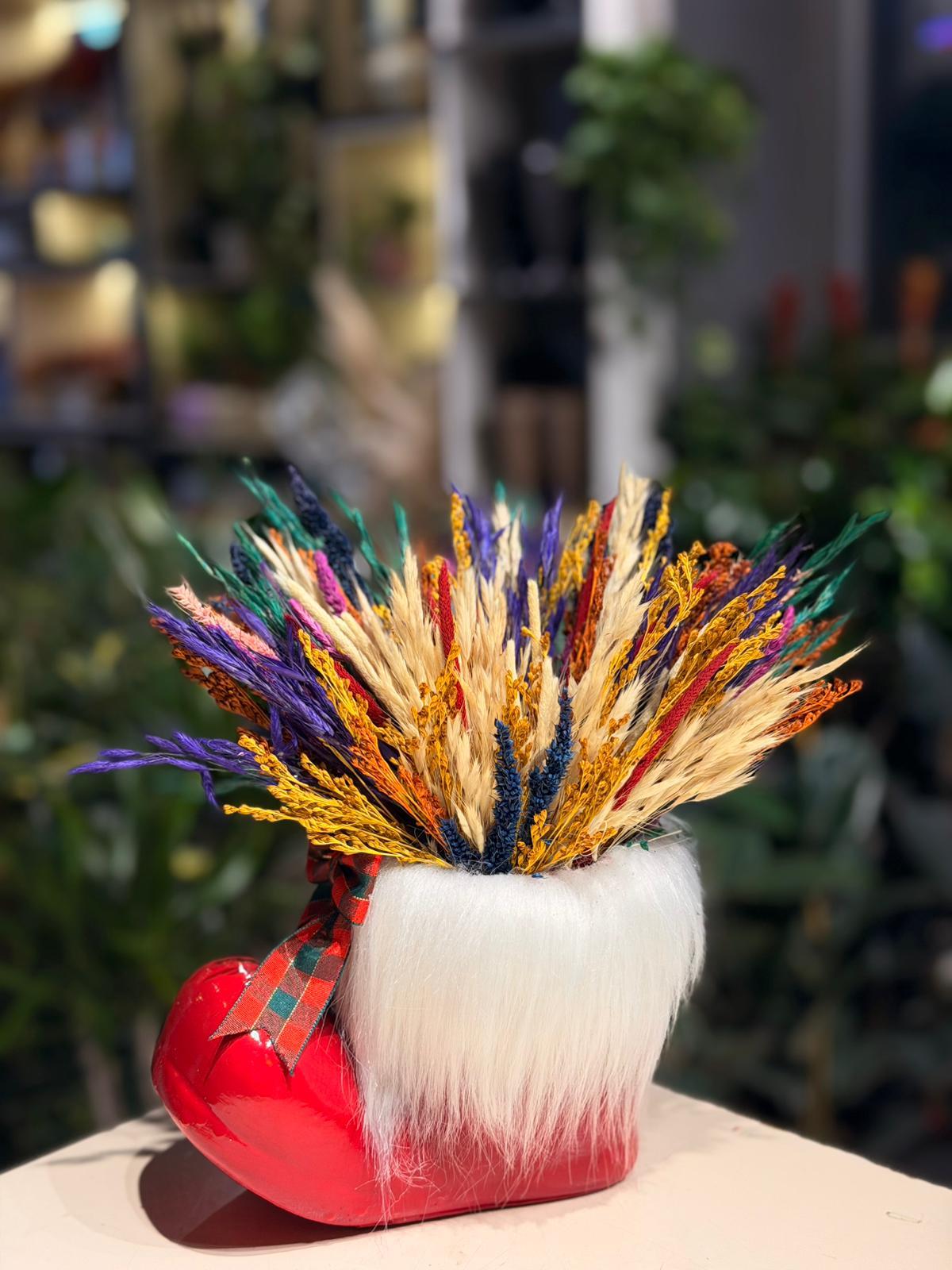 Kırmızı Çizme Seramik Kuru Çiçek