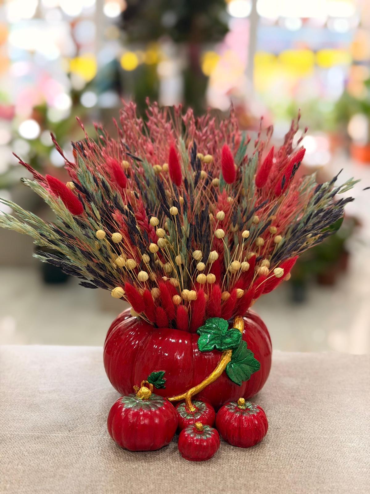 Kırmızı Kabak Seramik Kuru Çiçek