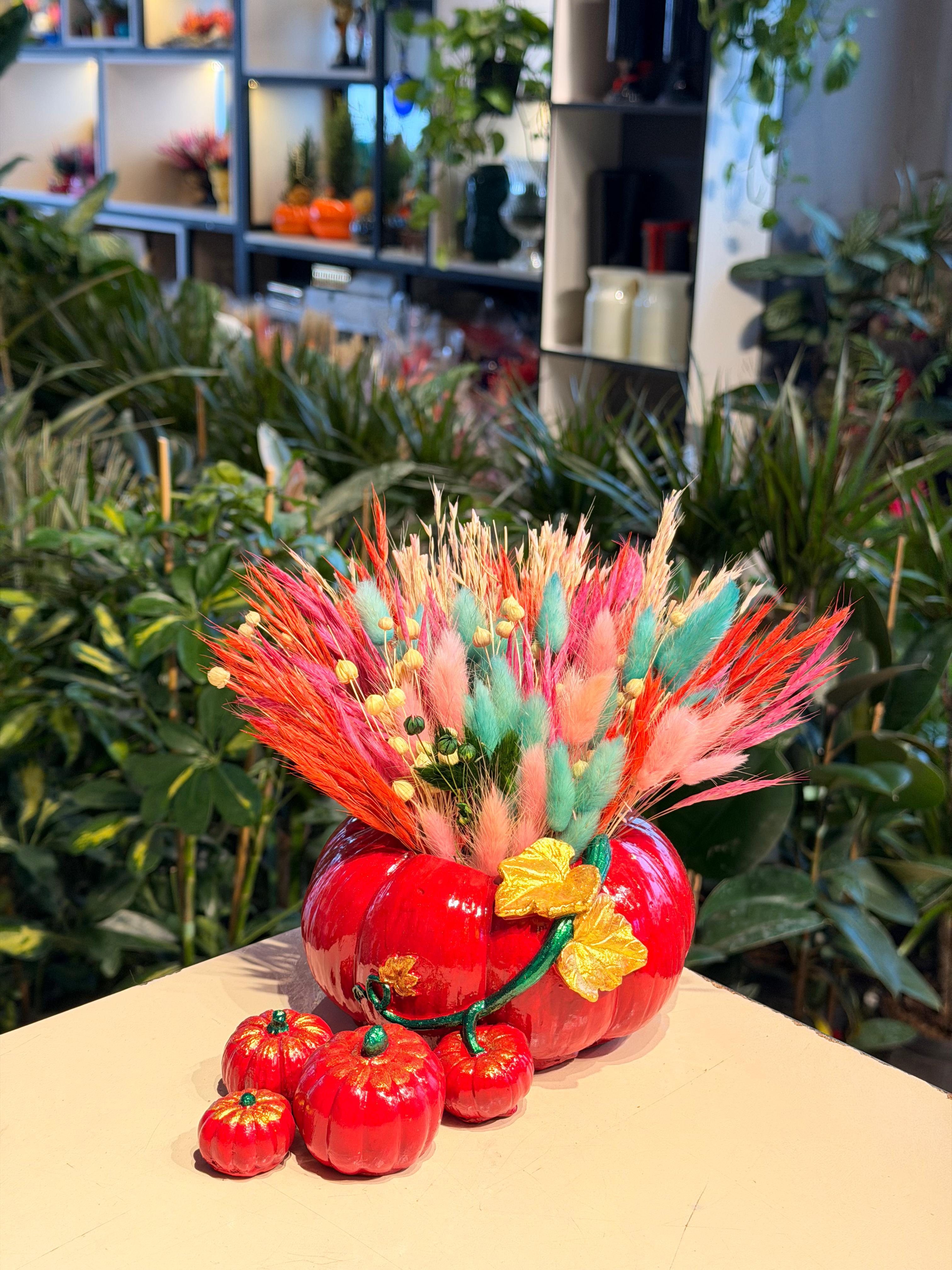 Kırmızı Kabak Seramik Kuru Çiçek