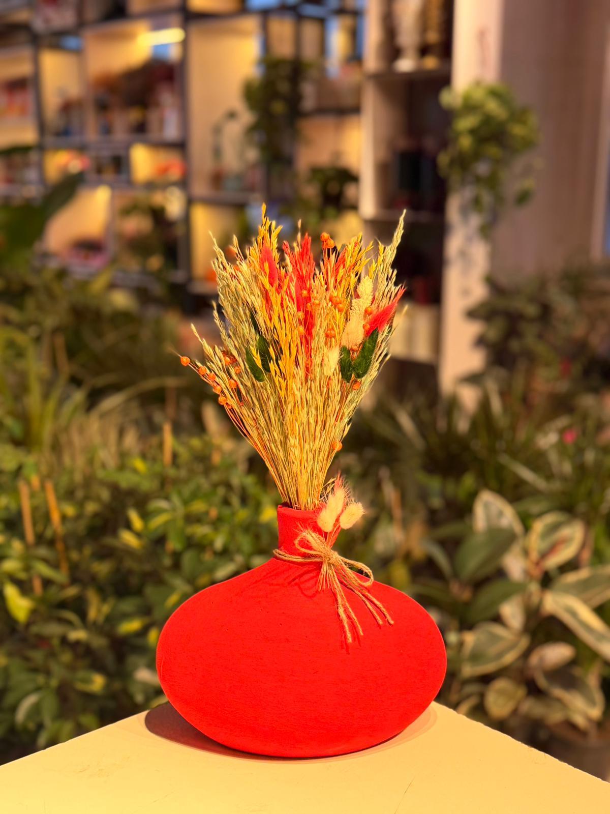 Kırmızı Oval Seramik Kuru Çiçek