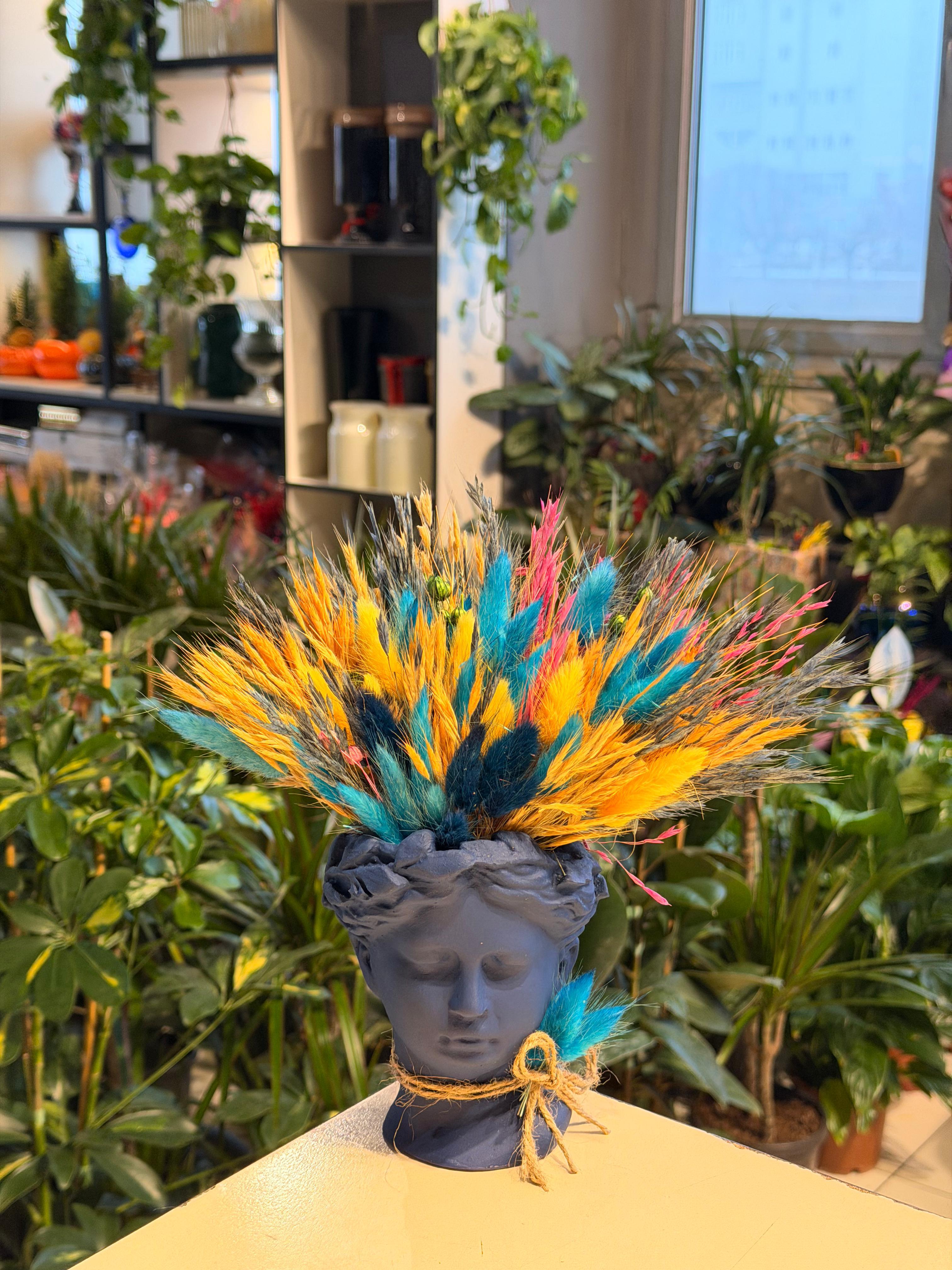 Mavi Küçük Helen Seramik Kuru Çiçek