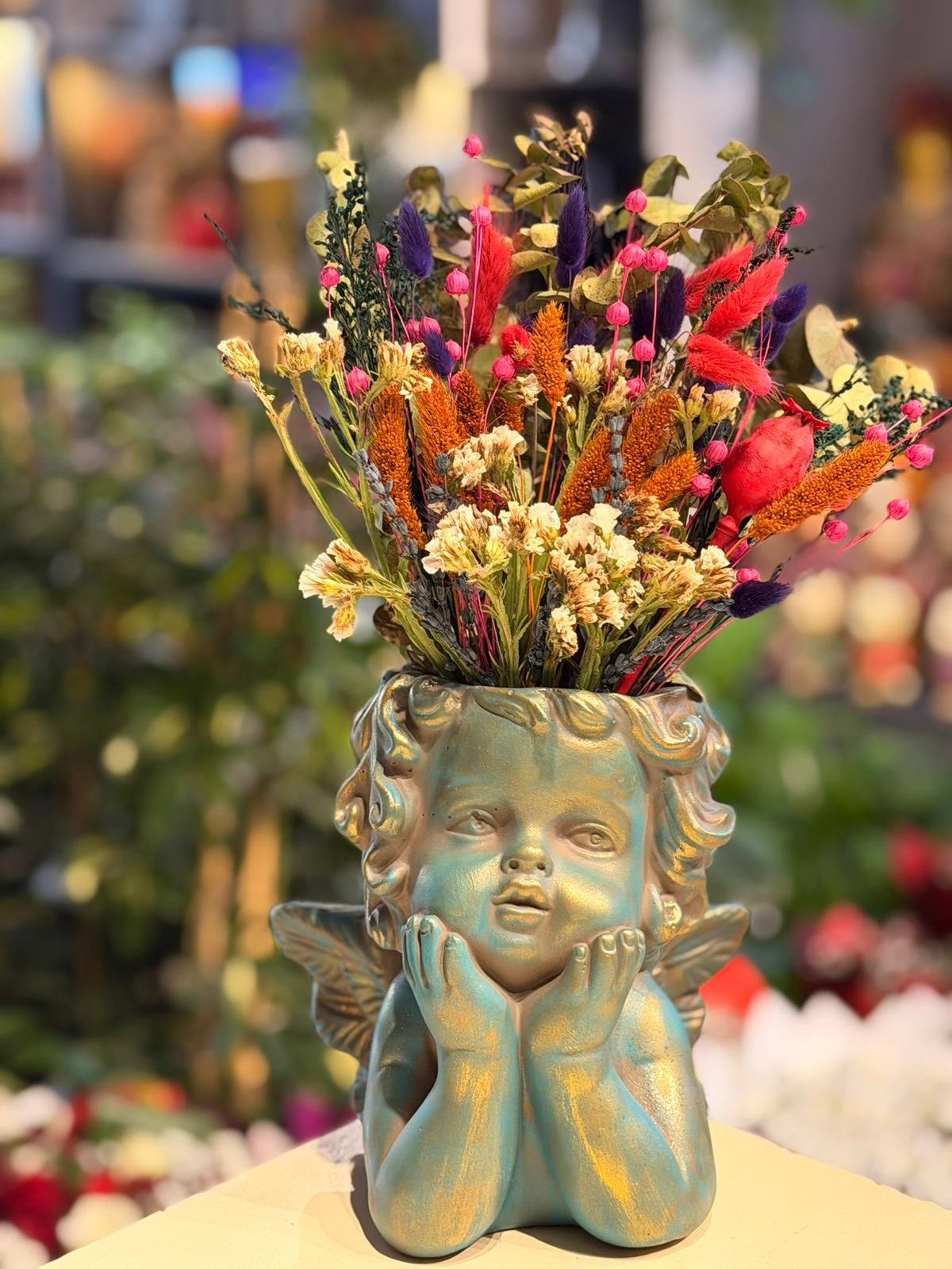 Mavi Melek Seramik Kuru Çiçek